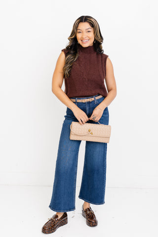 Sleek Motion Sweater Top, BROWN