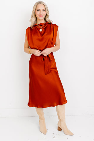 Vogue Line Midi Dress, RUST