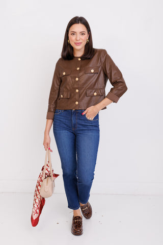 Poised Leatherette Jacket, COFFEE BEAN