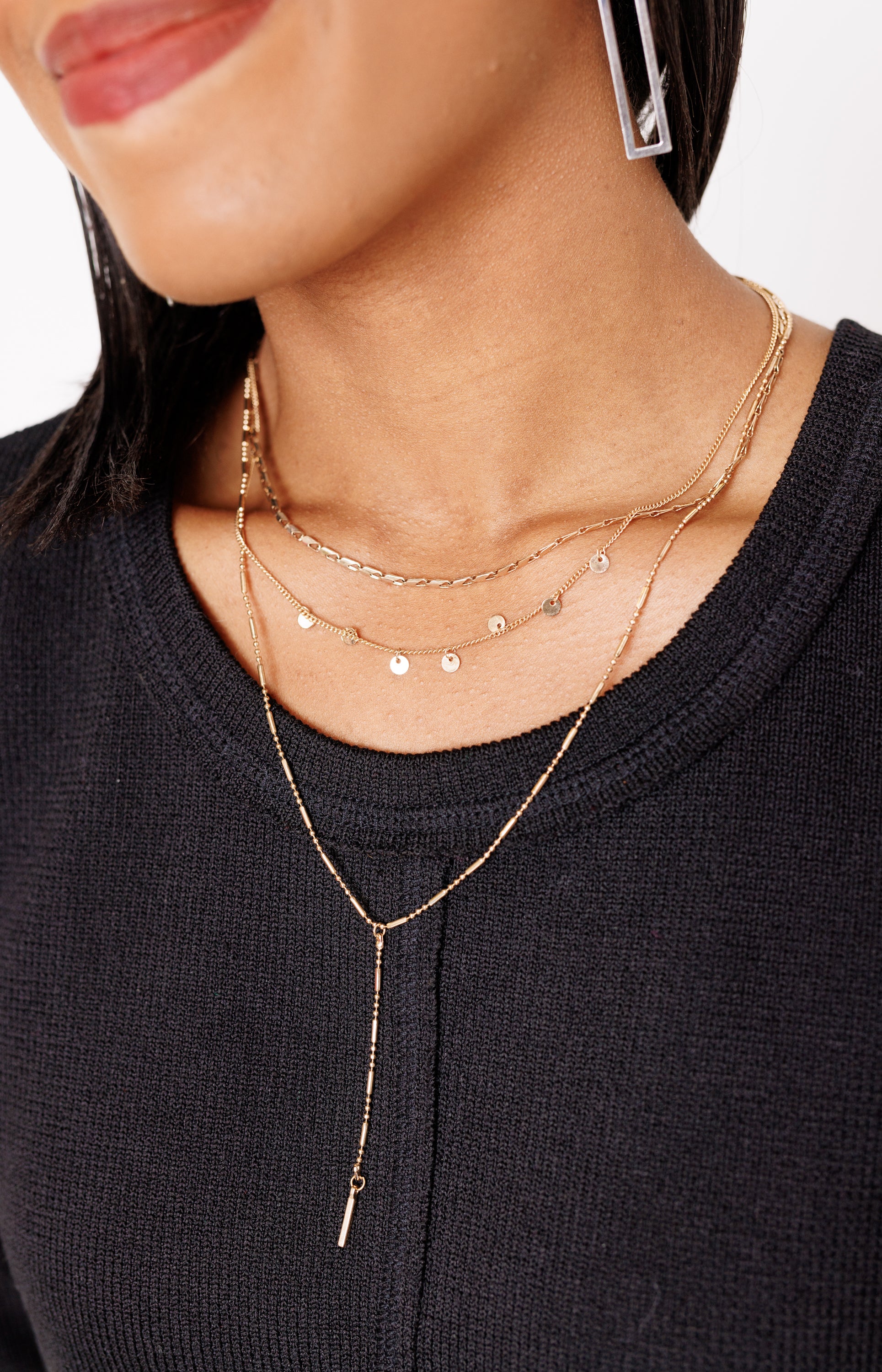 Layered Lariat Metal Necklace