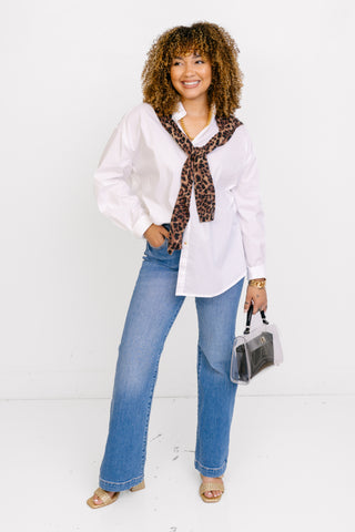 Classic Essential Button-Down Top, WHITE