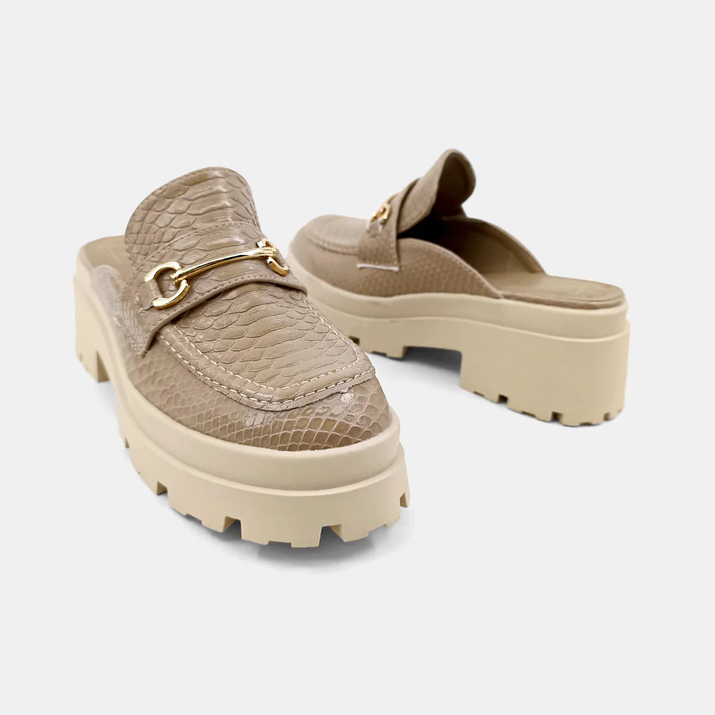 ShuShop: Audra Platform Mule, TAUPE SNAKE