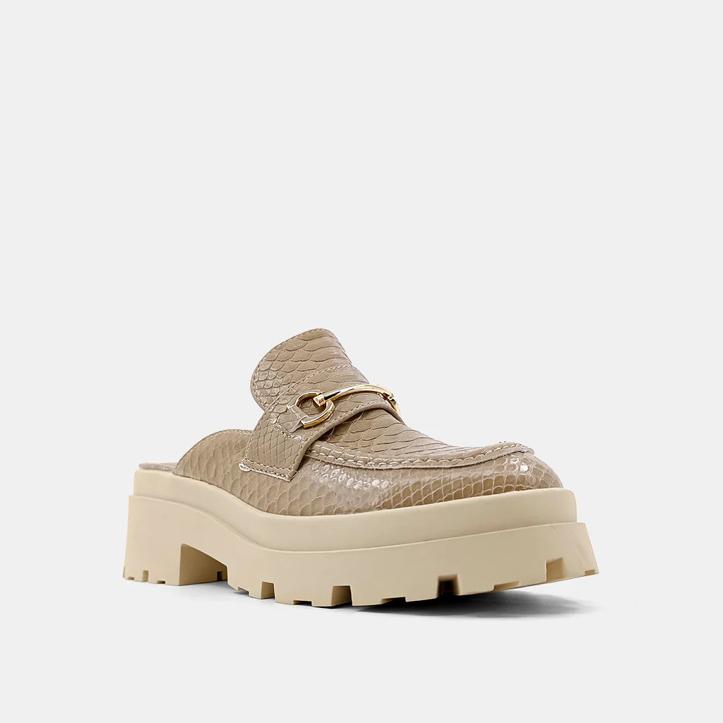 ShuShop: Audra Platform Mule, TAUPE SNAKE