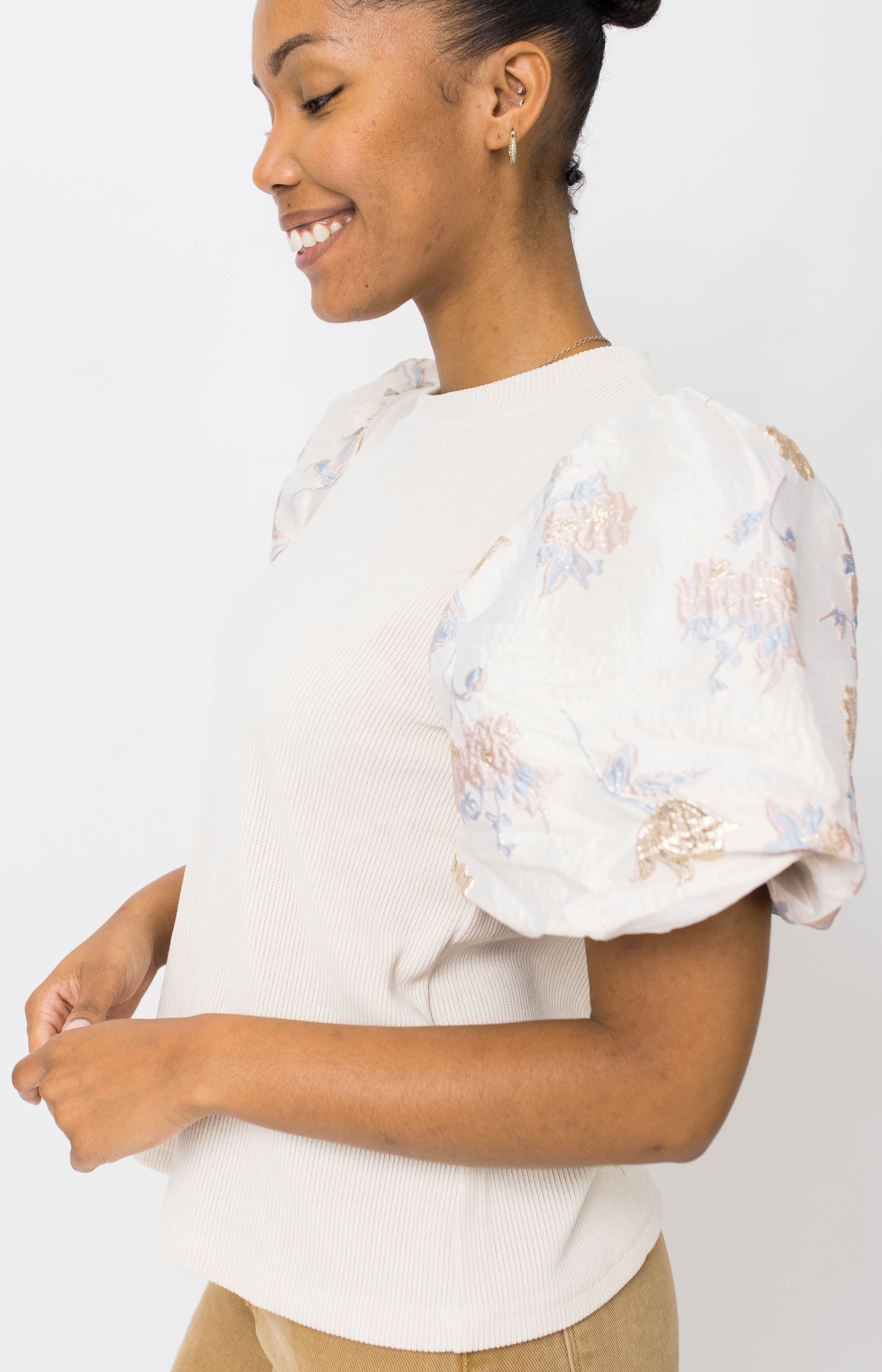 THML: Dream Rose Puffer Sleeve Top, CREAM