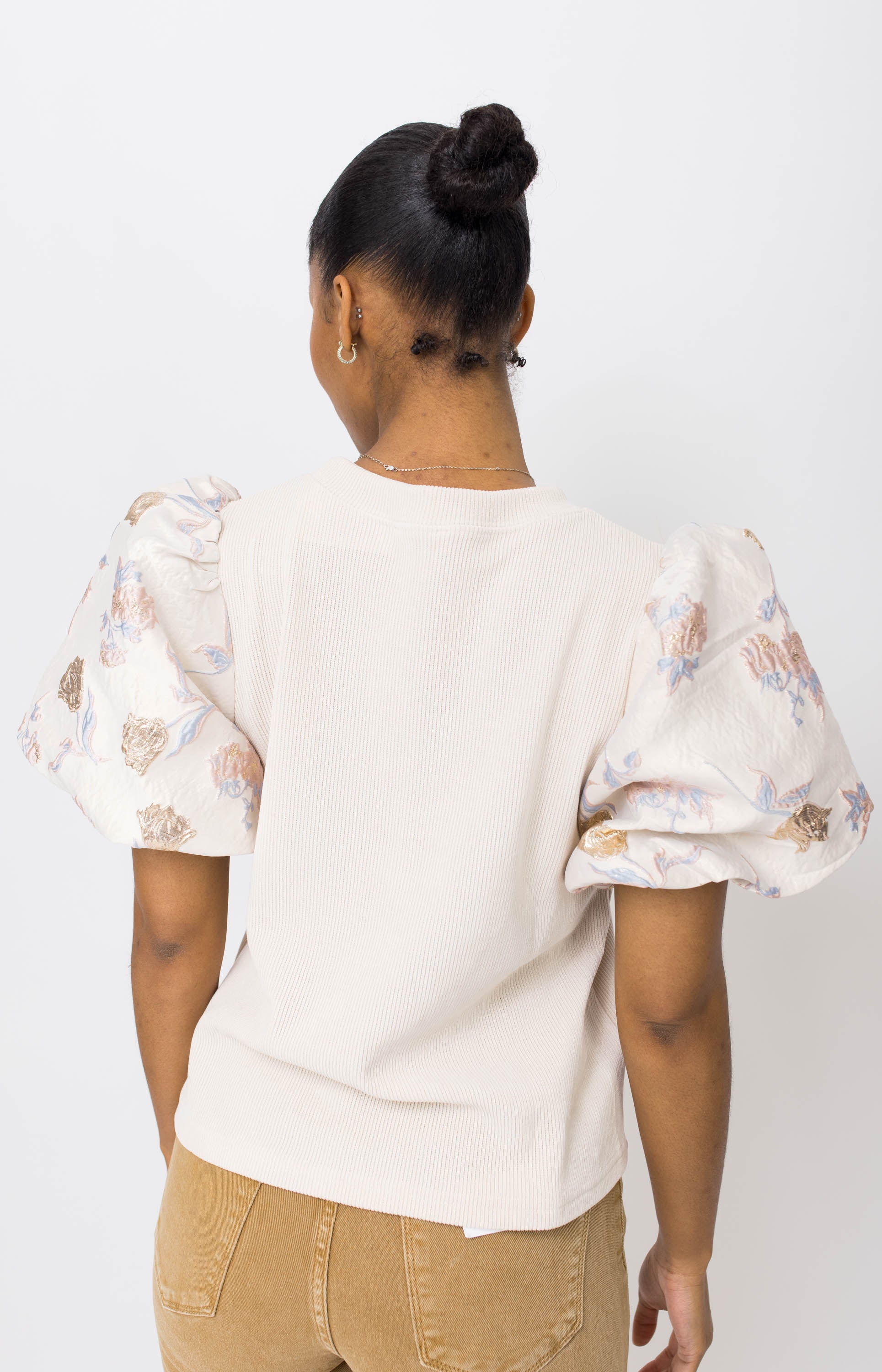 THML: Dream Rose Puffer Sleeve Top, CREAM