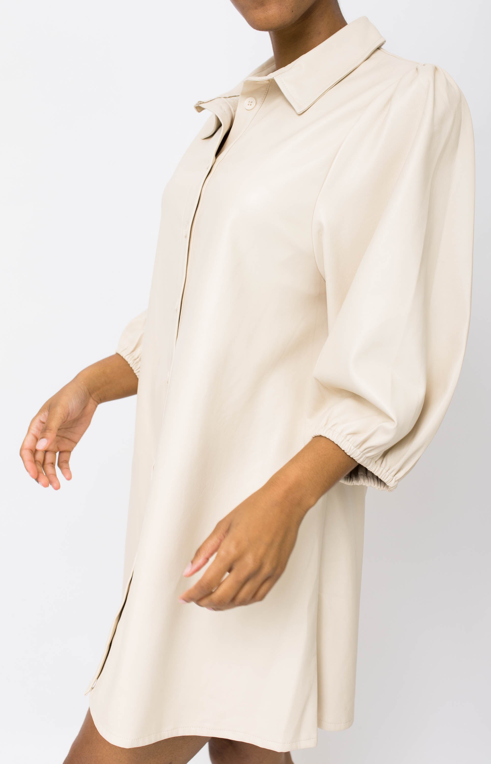 Dolce Cabo: Just Right Vegan Leather Mini Dress, BEIGE