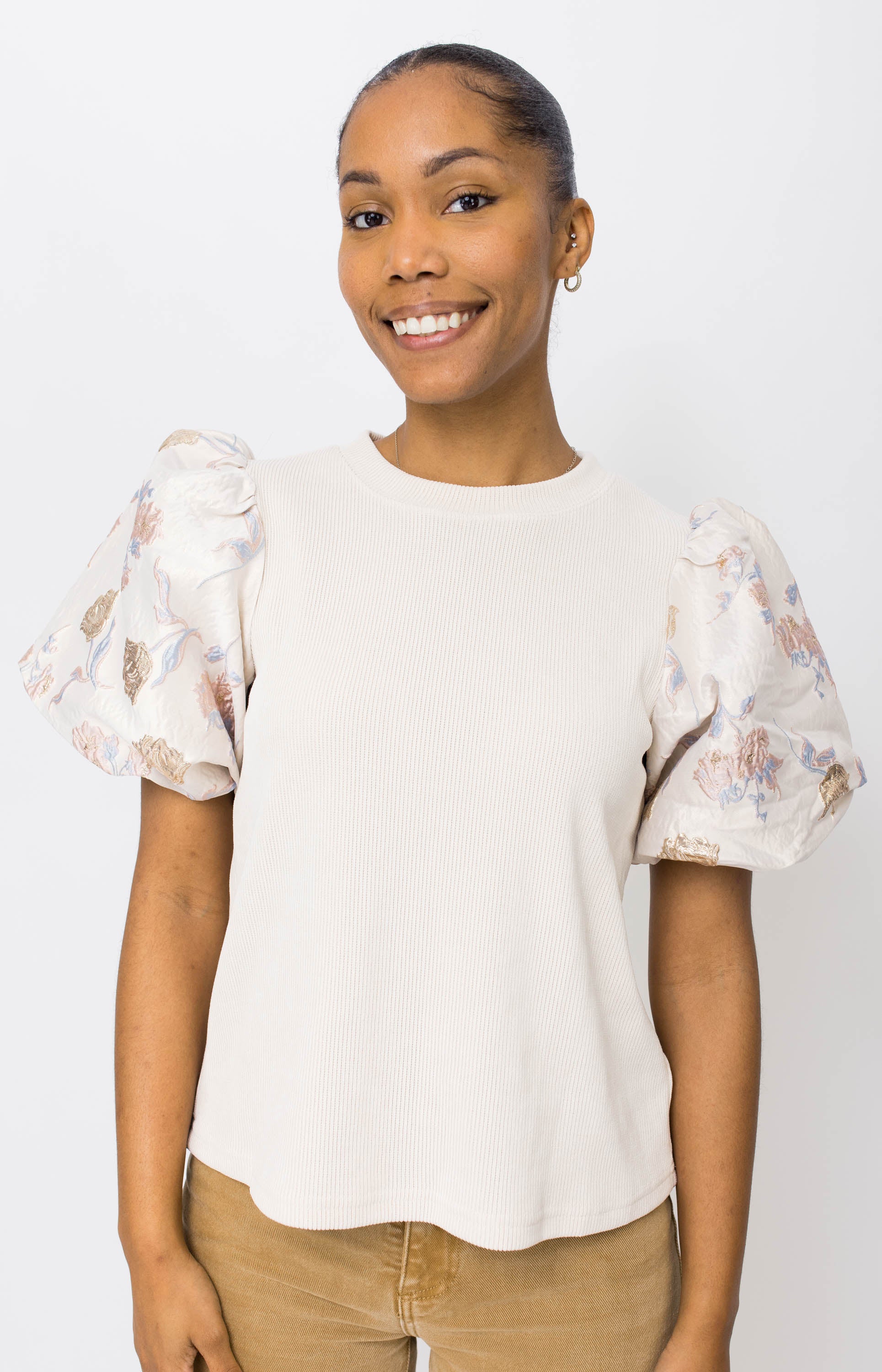 THML: Dream Rose Puffer Sleeve Top, CREAM