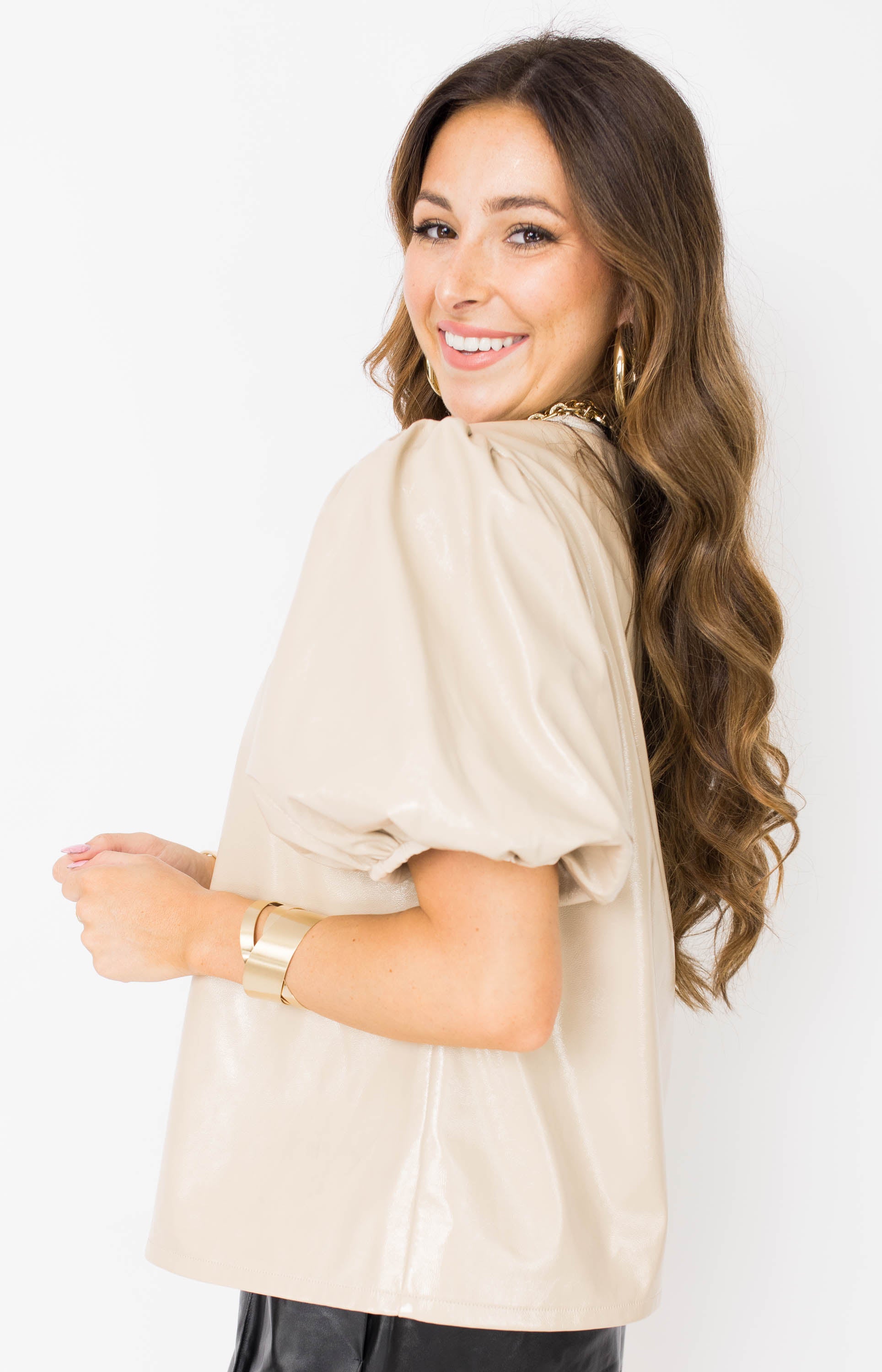 THML: Sweet Sophistication Blouse, BEIGE