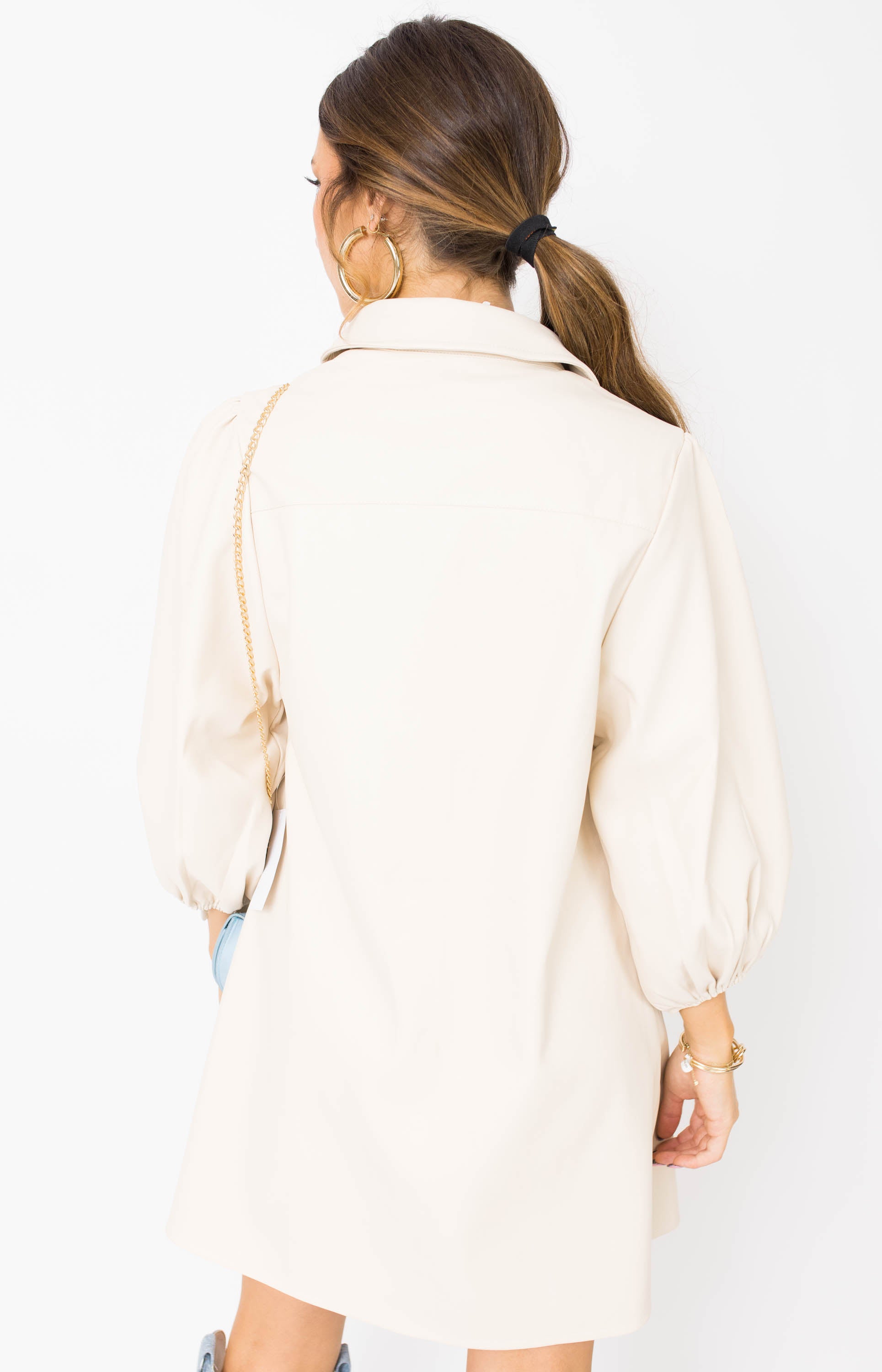 Dolce Cabo: Just Right Vegan Leather Mini Dress, BEIGE