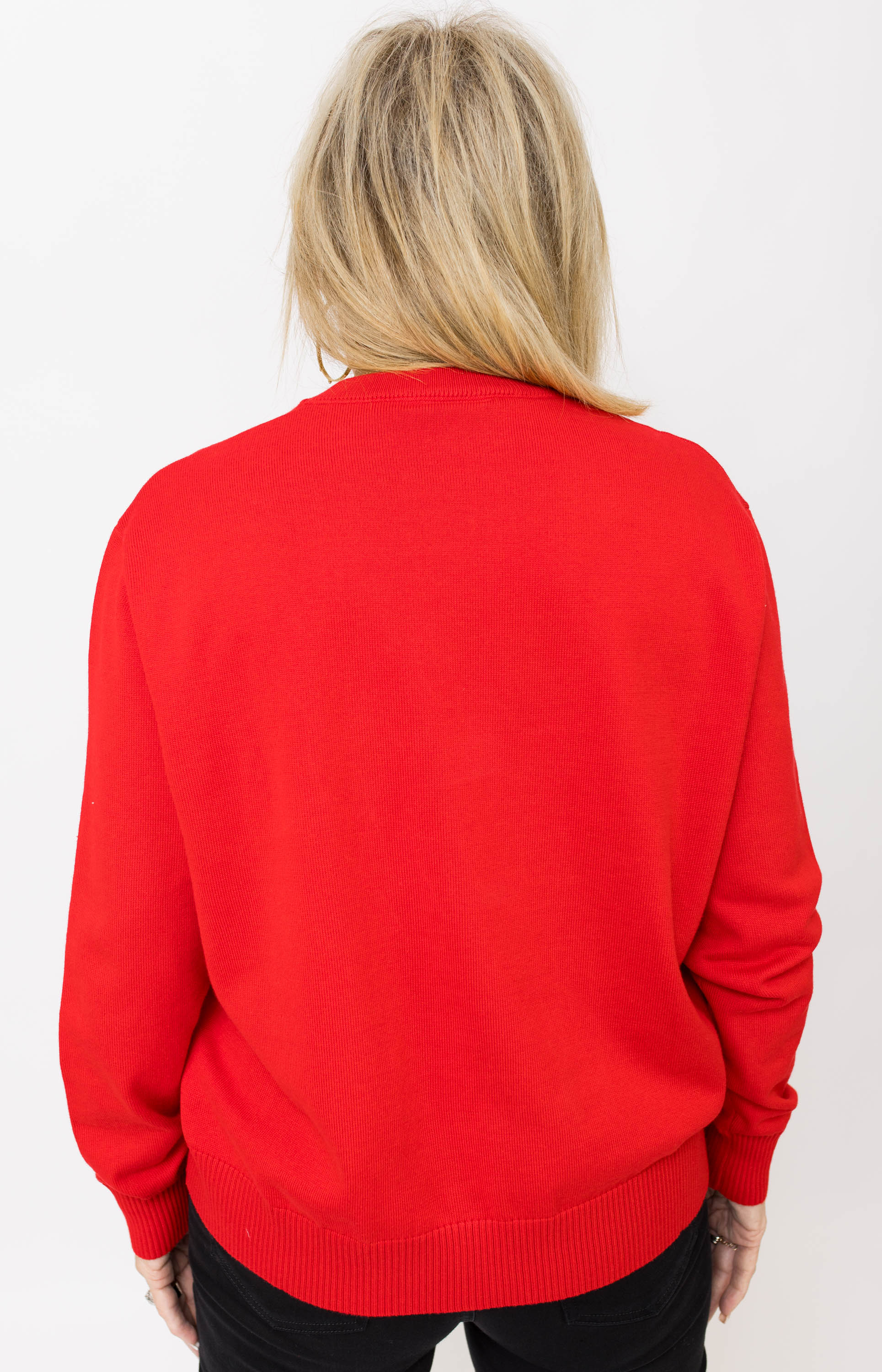 Queen of Sparkles: Merry Everything Glitter Script Sweater, RED