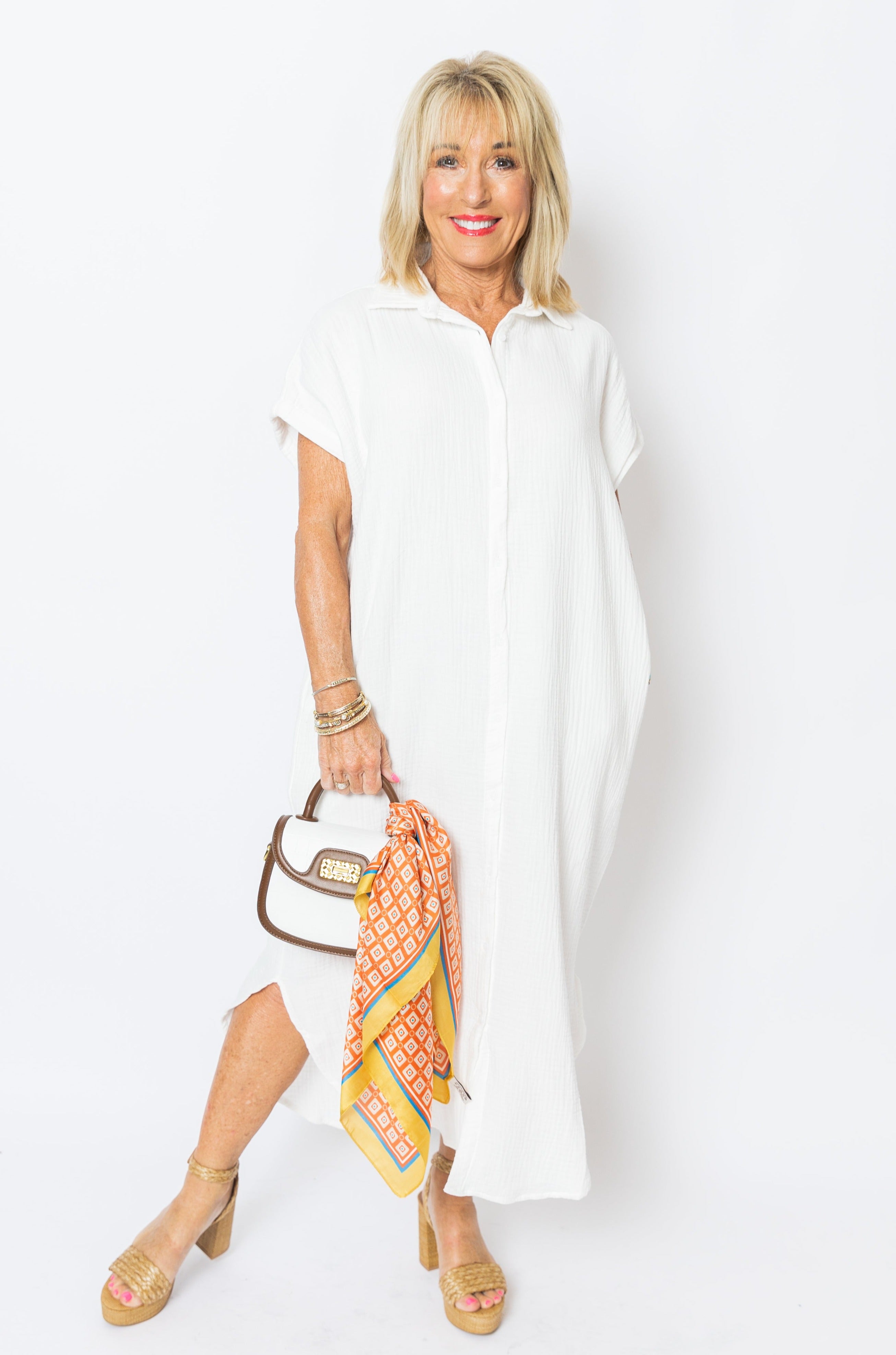 Walk on the Beach Midi Dress , WHITE