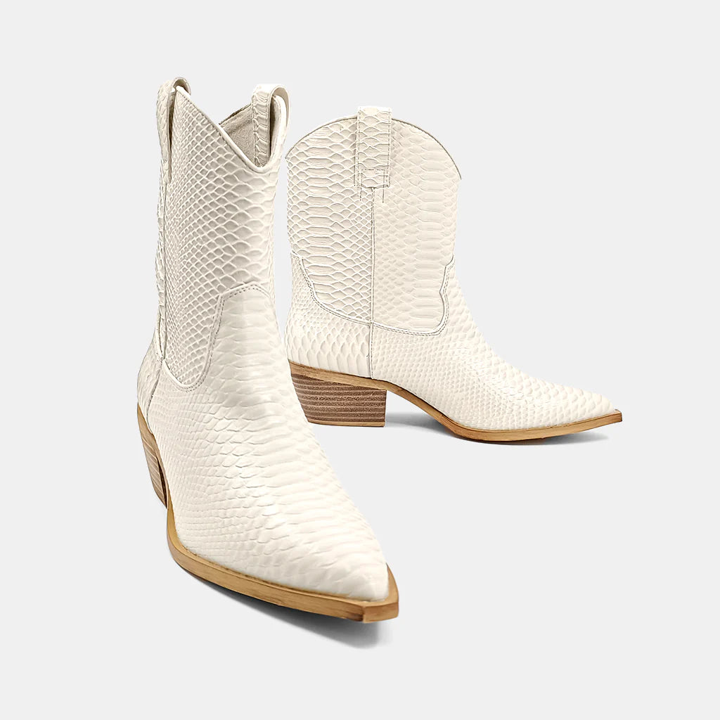 ShuShop: ZouZou Mid Calf Boots, BONE SNAKE
