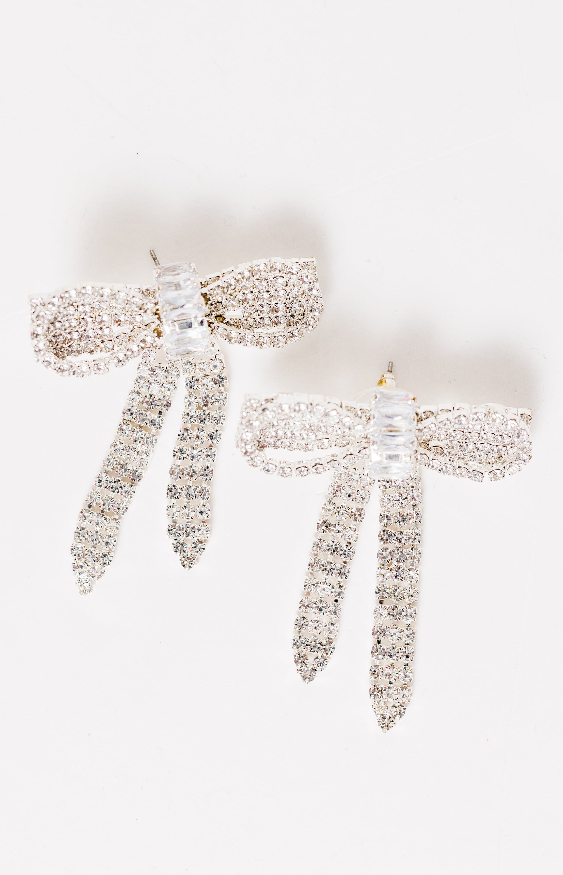 Bow Rhinestone Earring, SILVER
