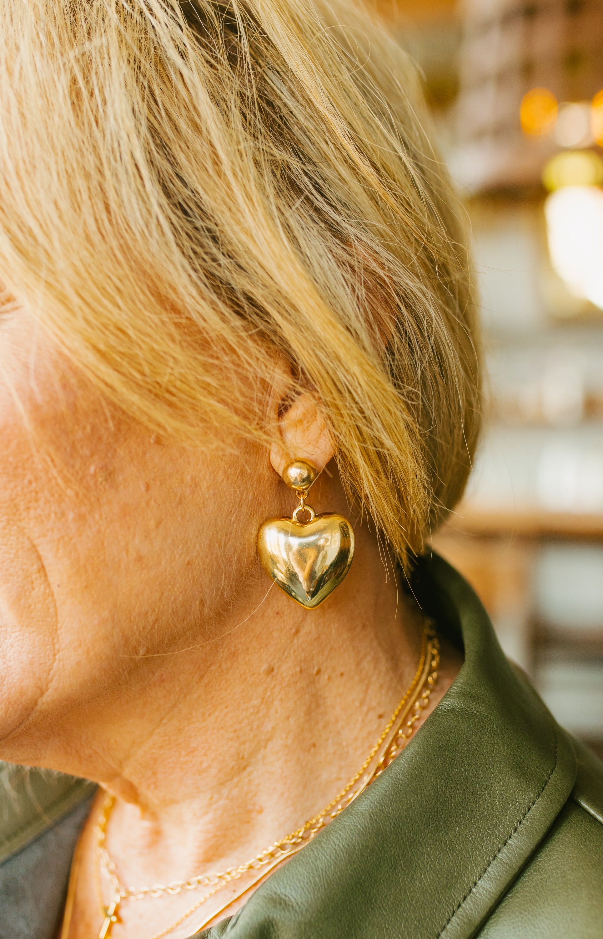 Heart Statement Earrings, GOLD