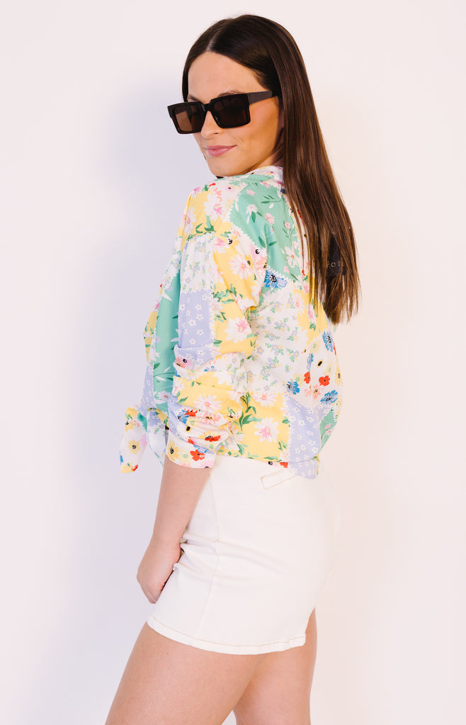 Alice Button Down Top, CREAM/GREEN/LAVENDER