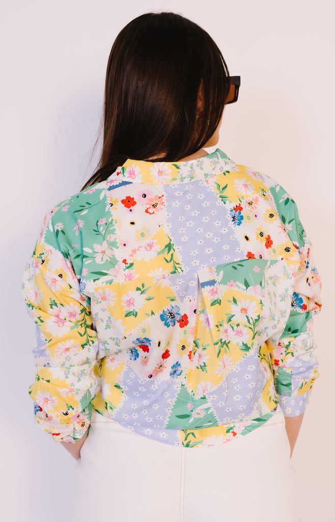 Alice Button Down Top, CREAM/GREEN/LAVENDER