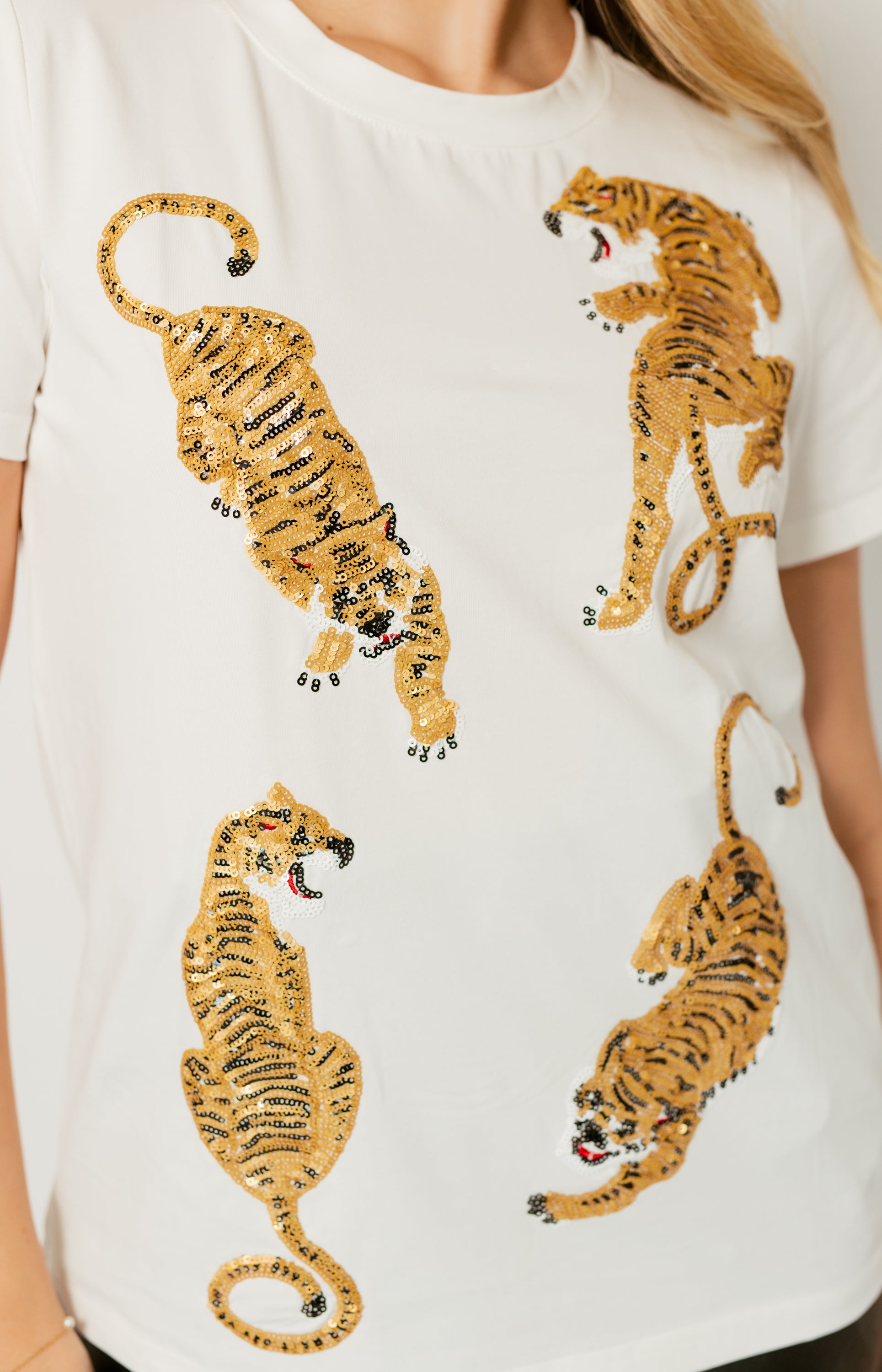 Queen of Sparkles: White Crawling Tiger Tee