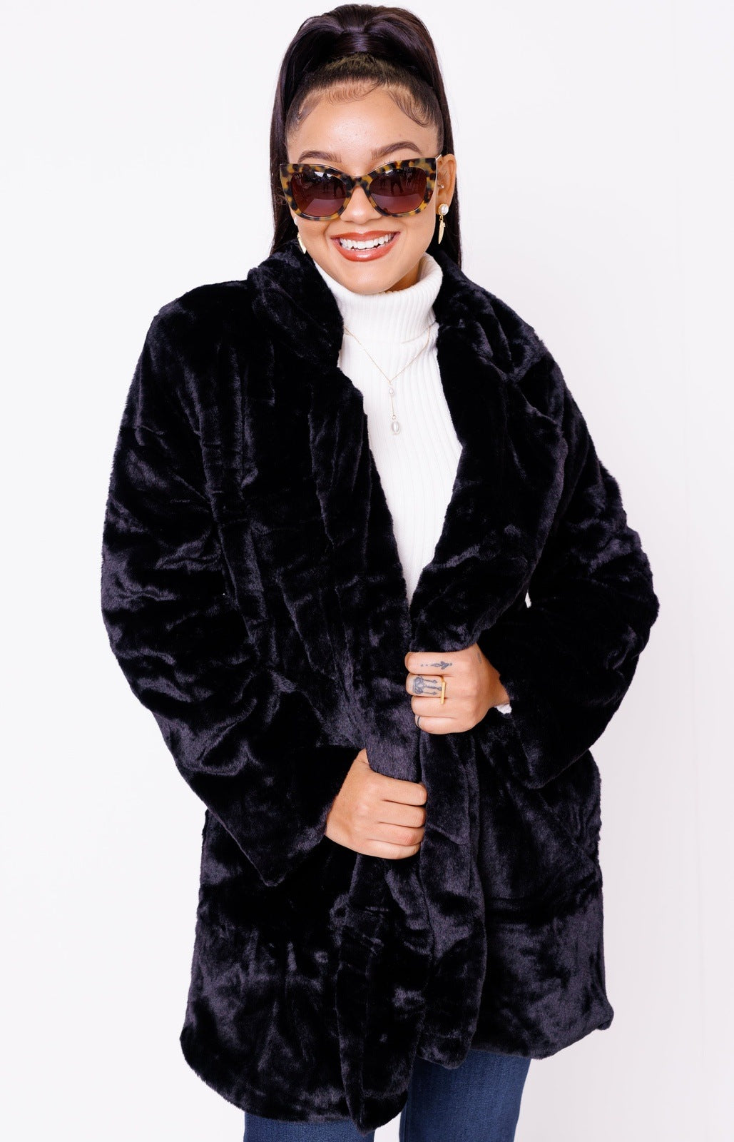 Luxury Lush Trench Coat, BLACK