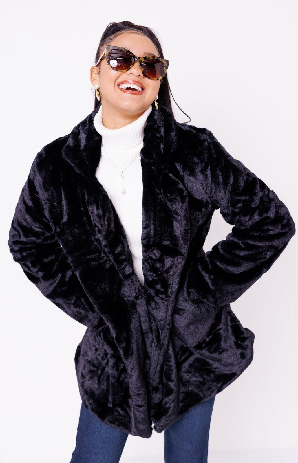 Luxury Lush Trench Coat, BLACK