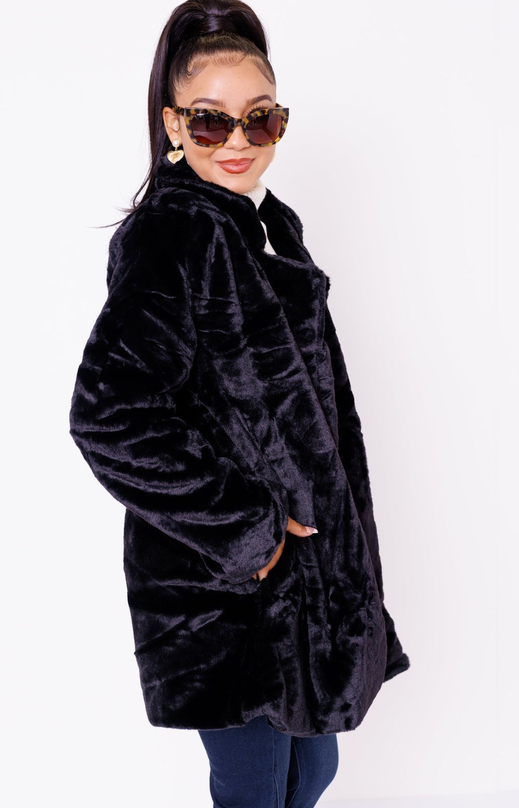 Luxury Lush Trench Coat, BLACK