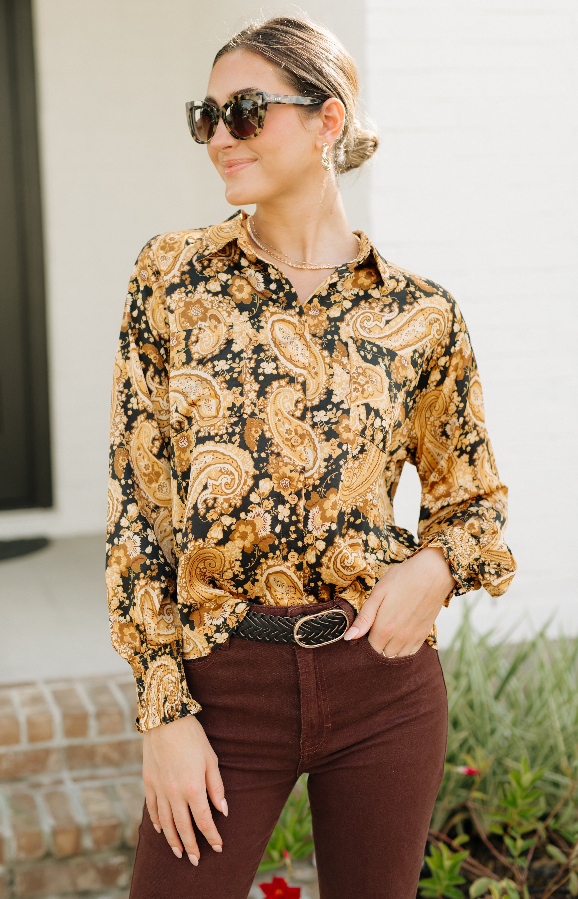 Valentine Blouse, BLACK/MUSTARD