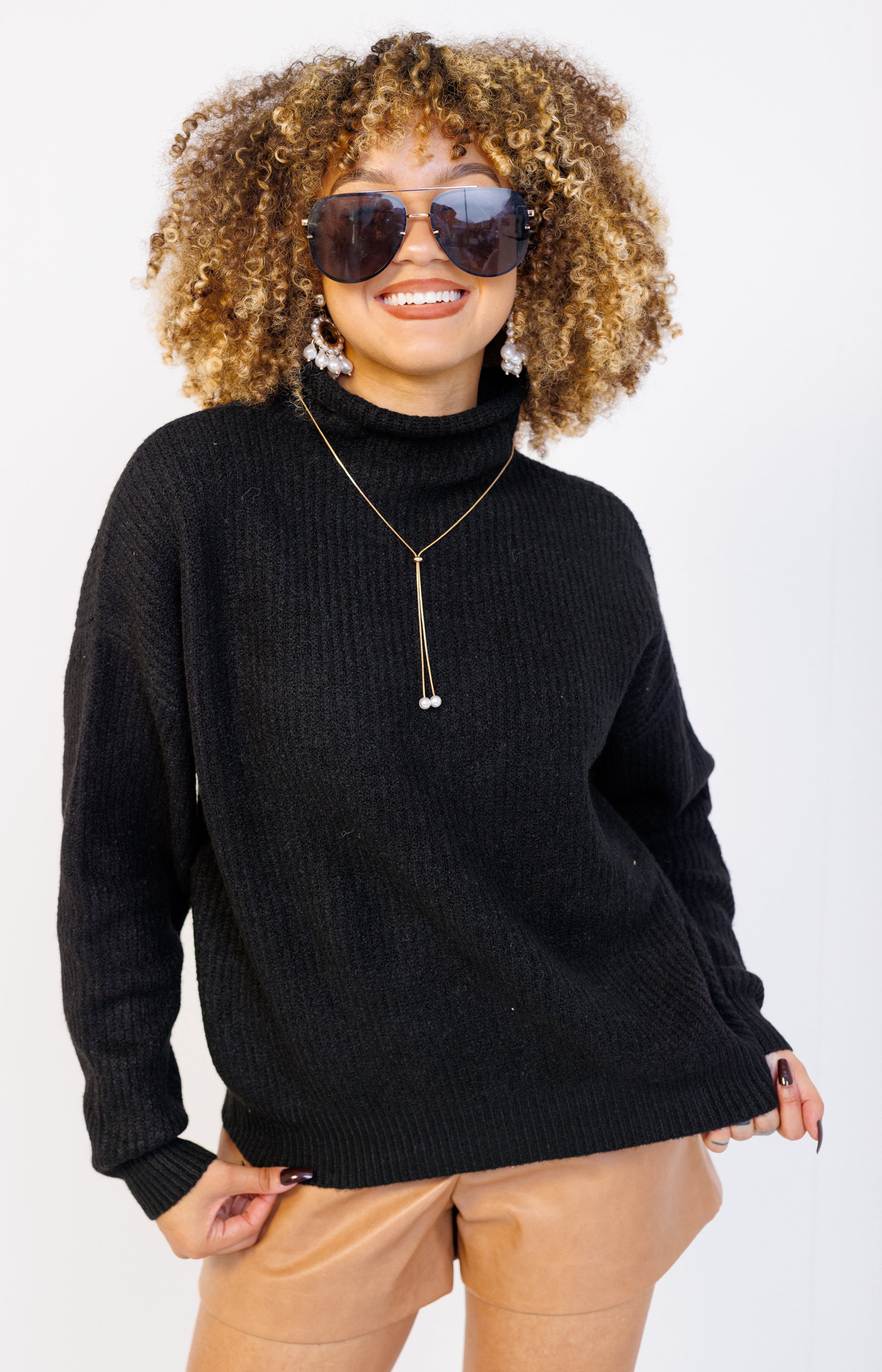 Snuggle Chic Sweater Top, BLACK