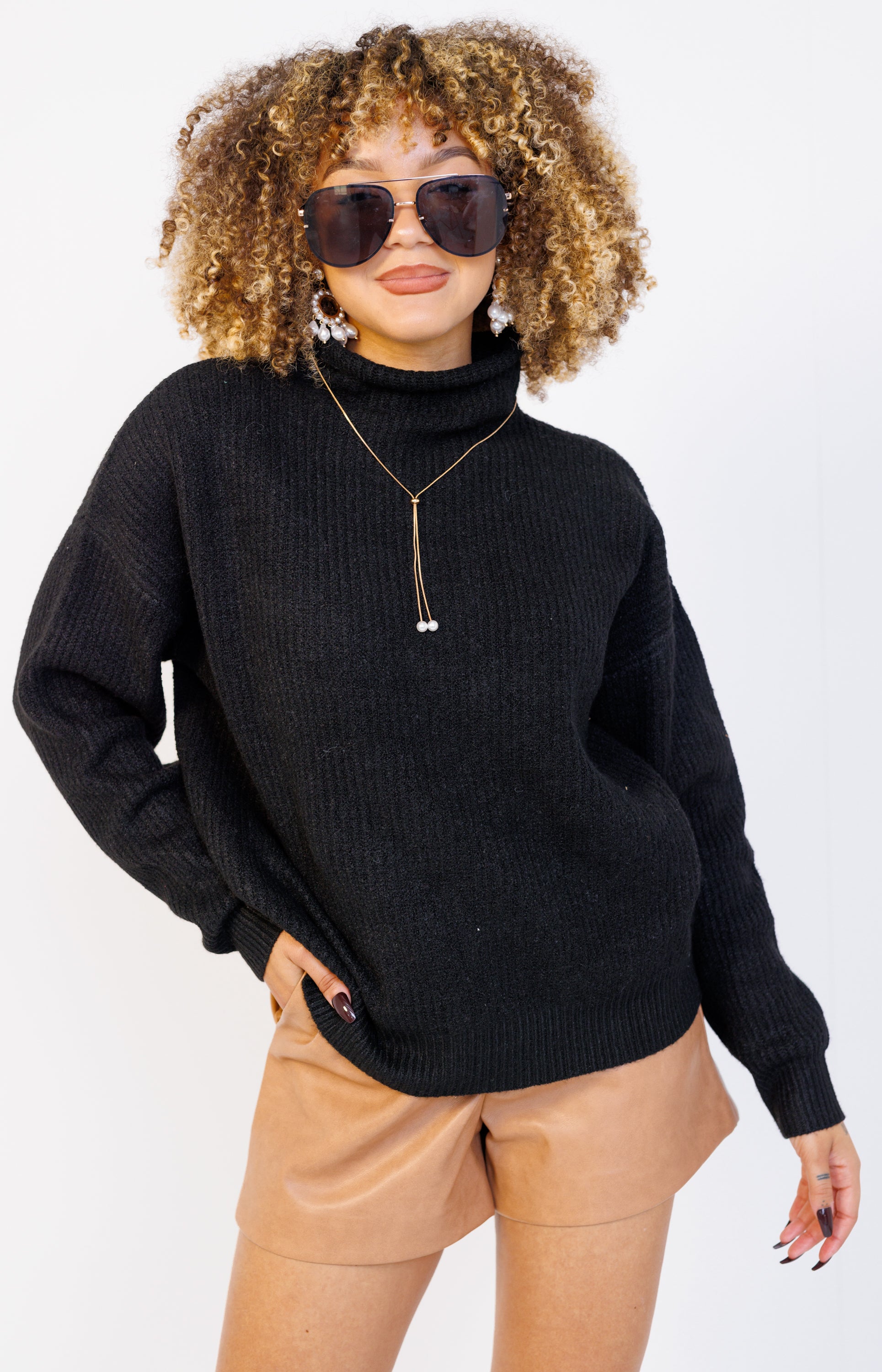 Snuggle Chic Sweater Top, BLACK
