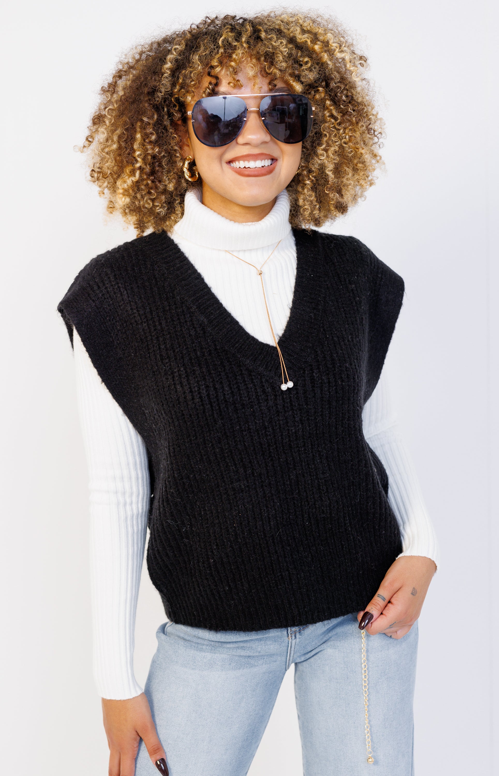 Sassy Comfort Sweater Vest, BLACK