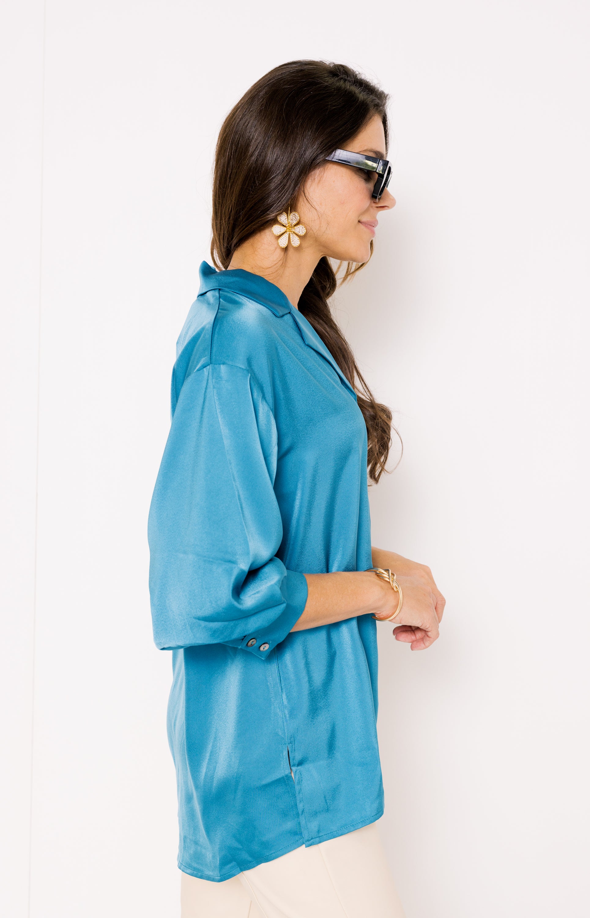 Waiting for You Blouse, TEAL BLUE
