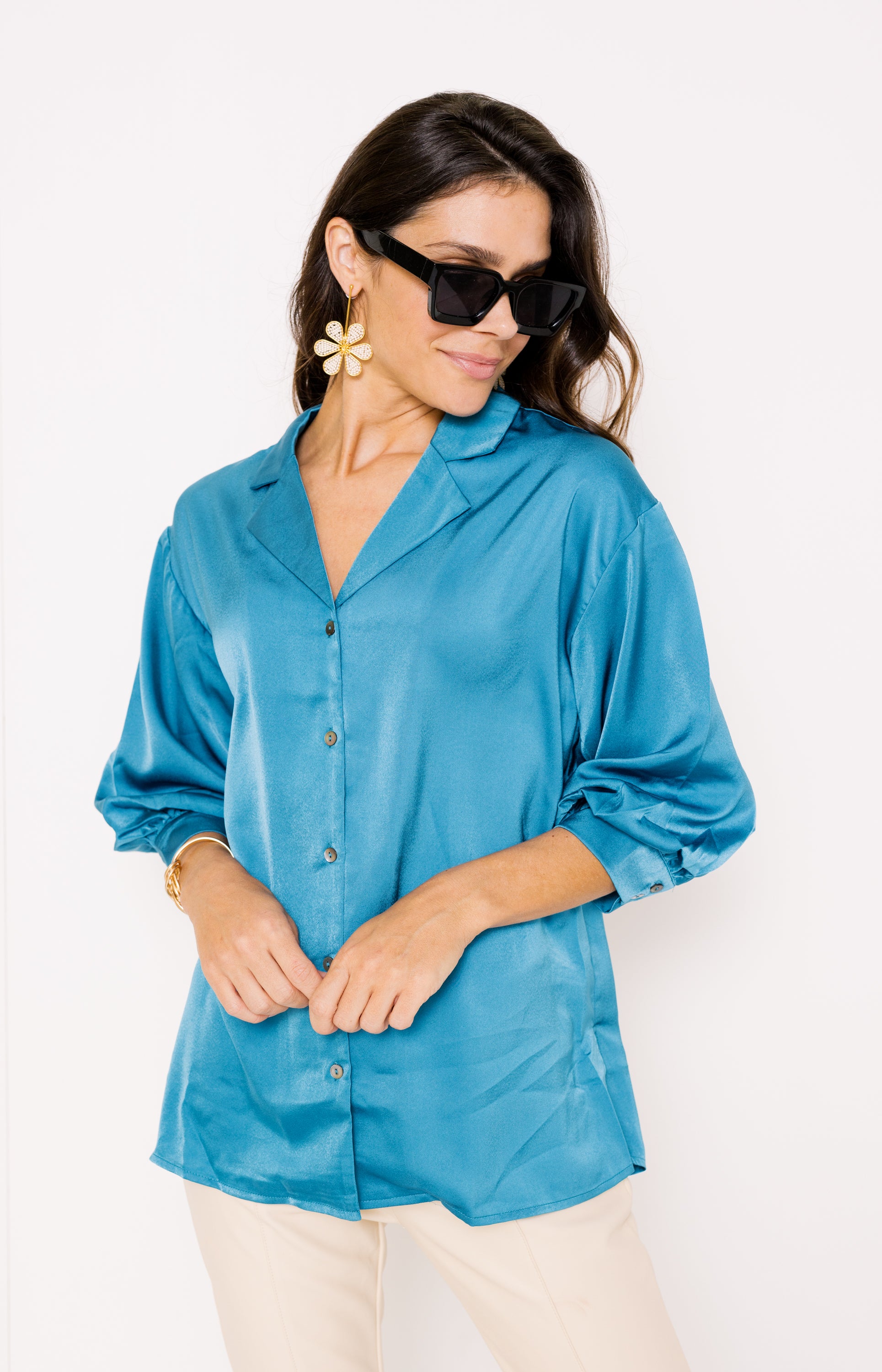 Waiting for You Blouse, TEAL BLUE