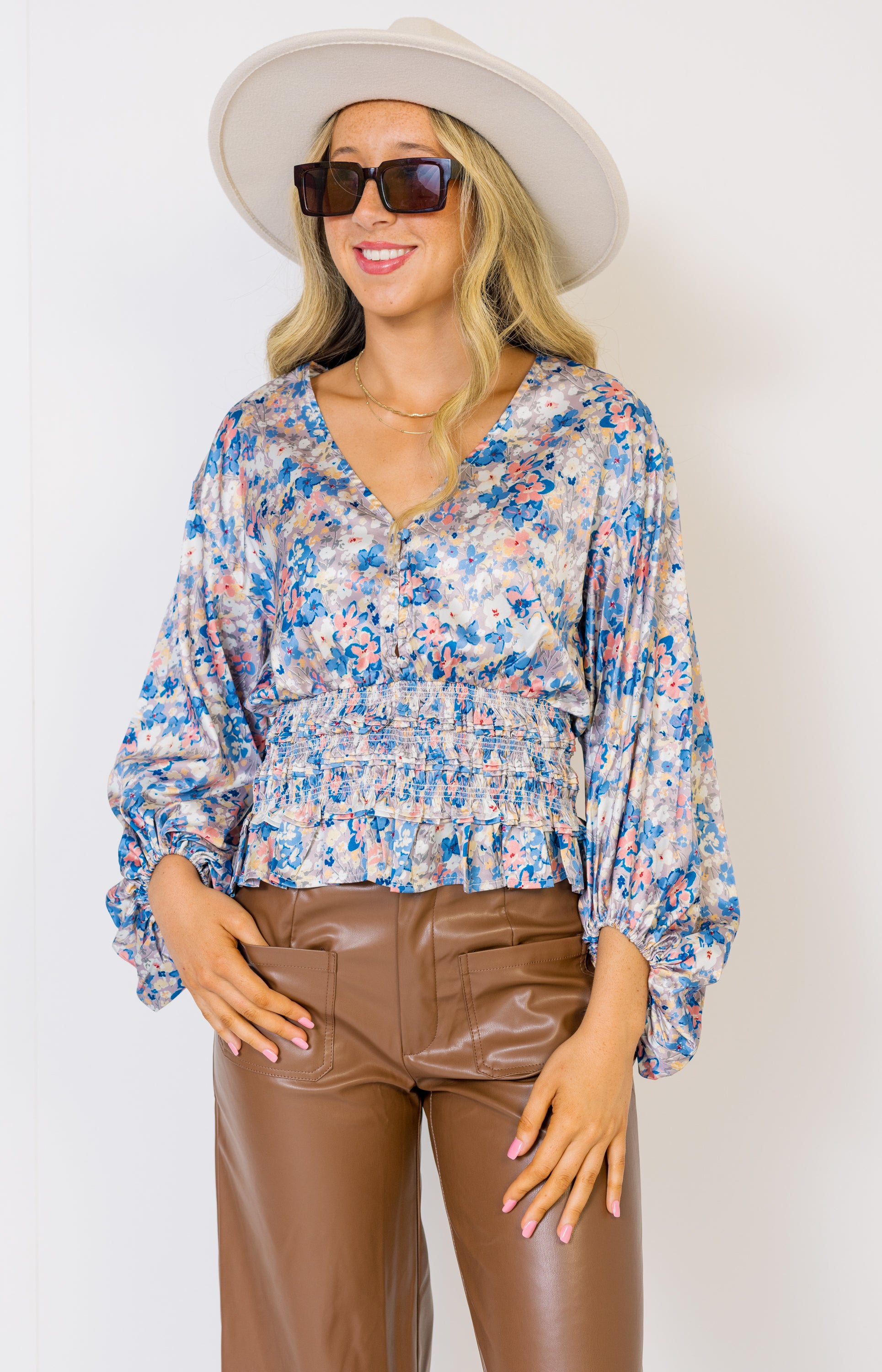 Along for the Ride Top, BLUE/PEACH/GREY