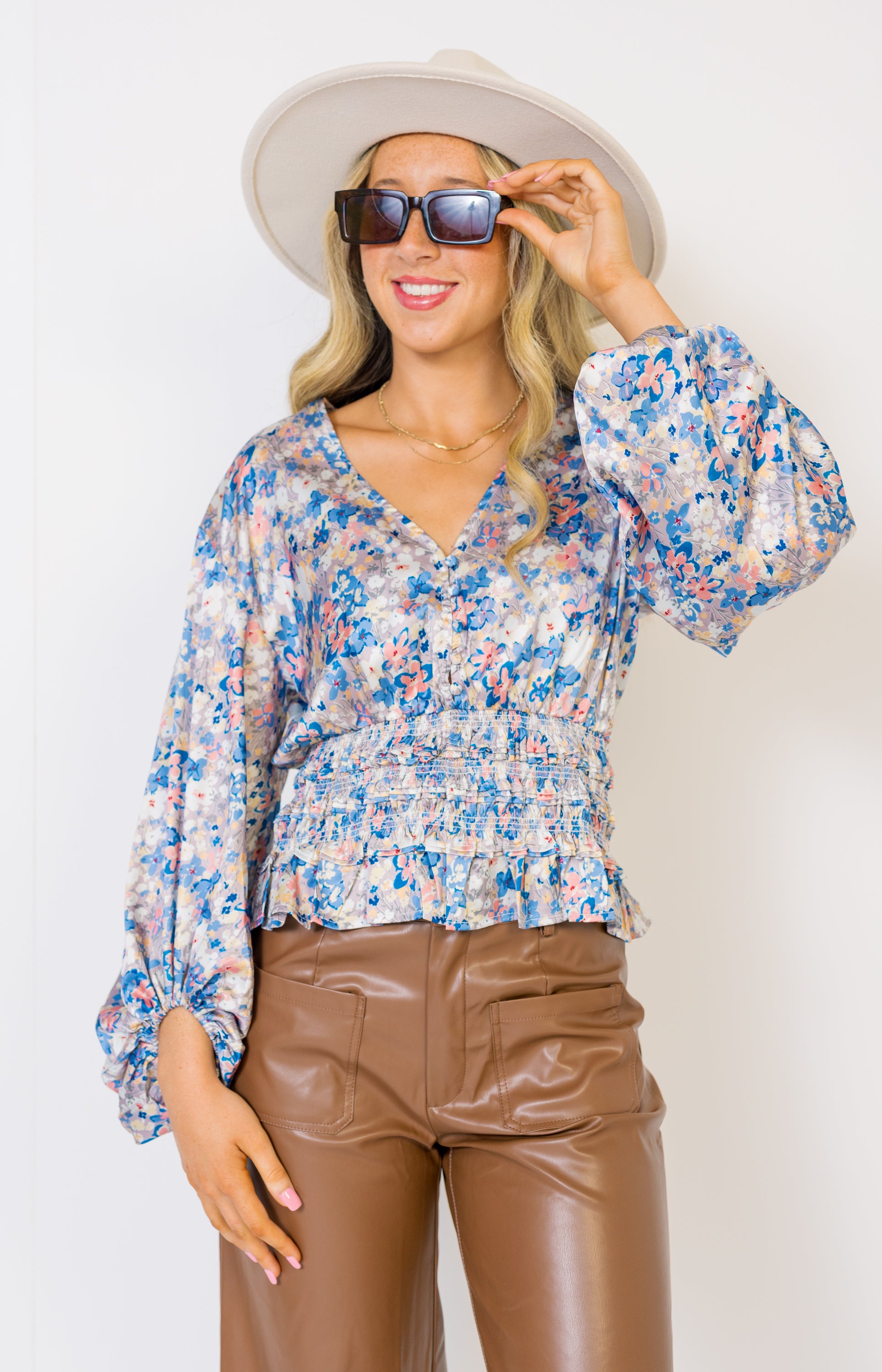 Along for the Ride Top, BLUE/PEACH/GREY