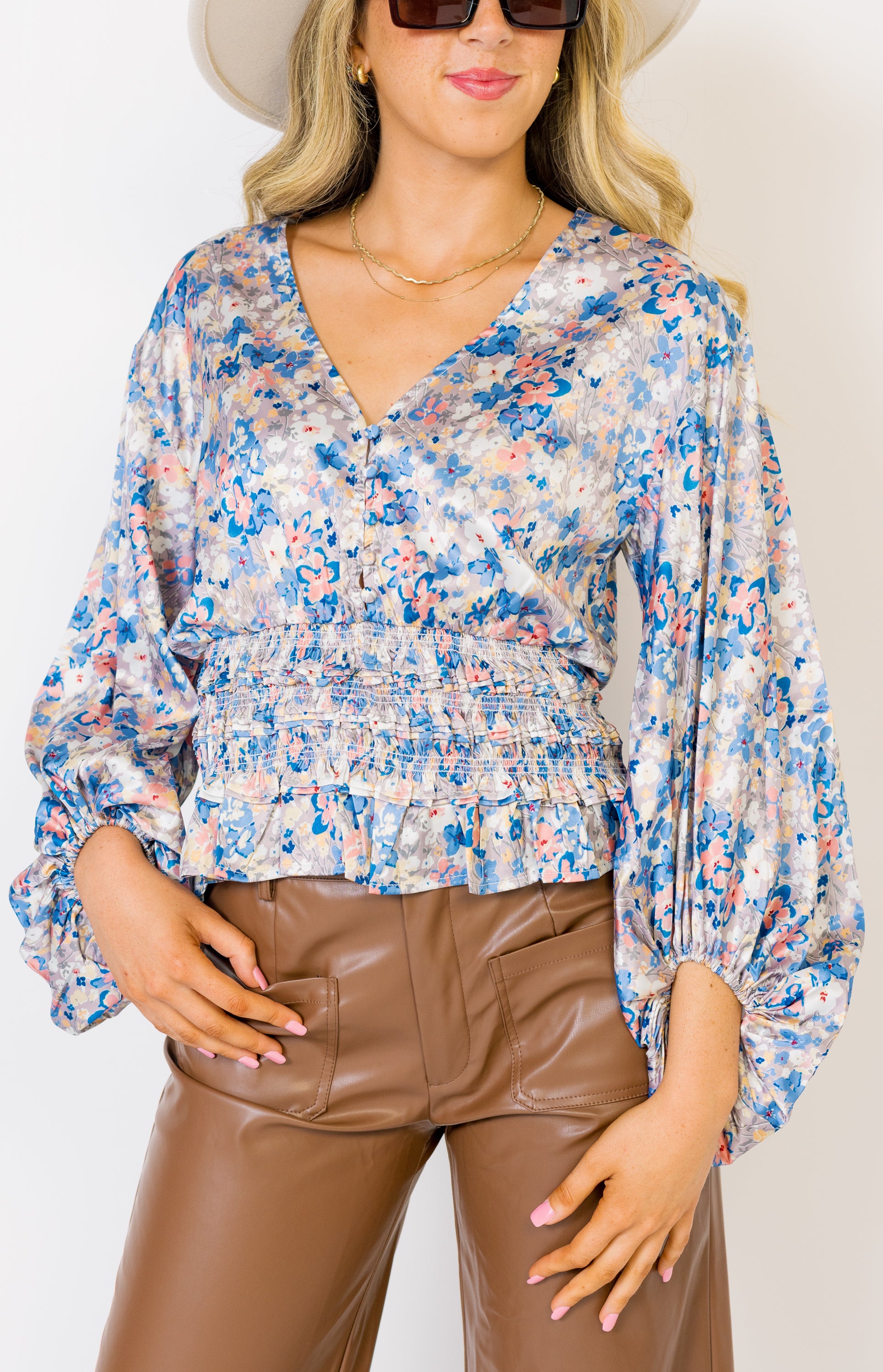 Along for the Ride Top, BLUE/PEACH/GREY
