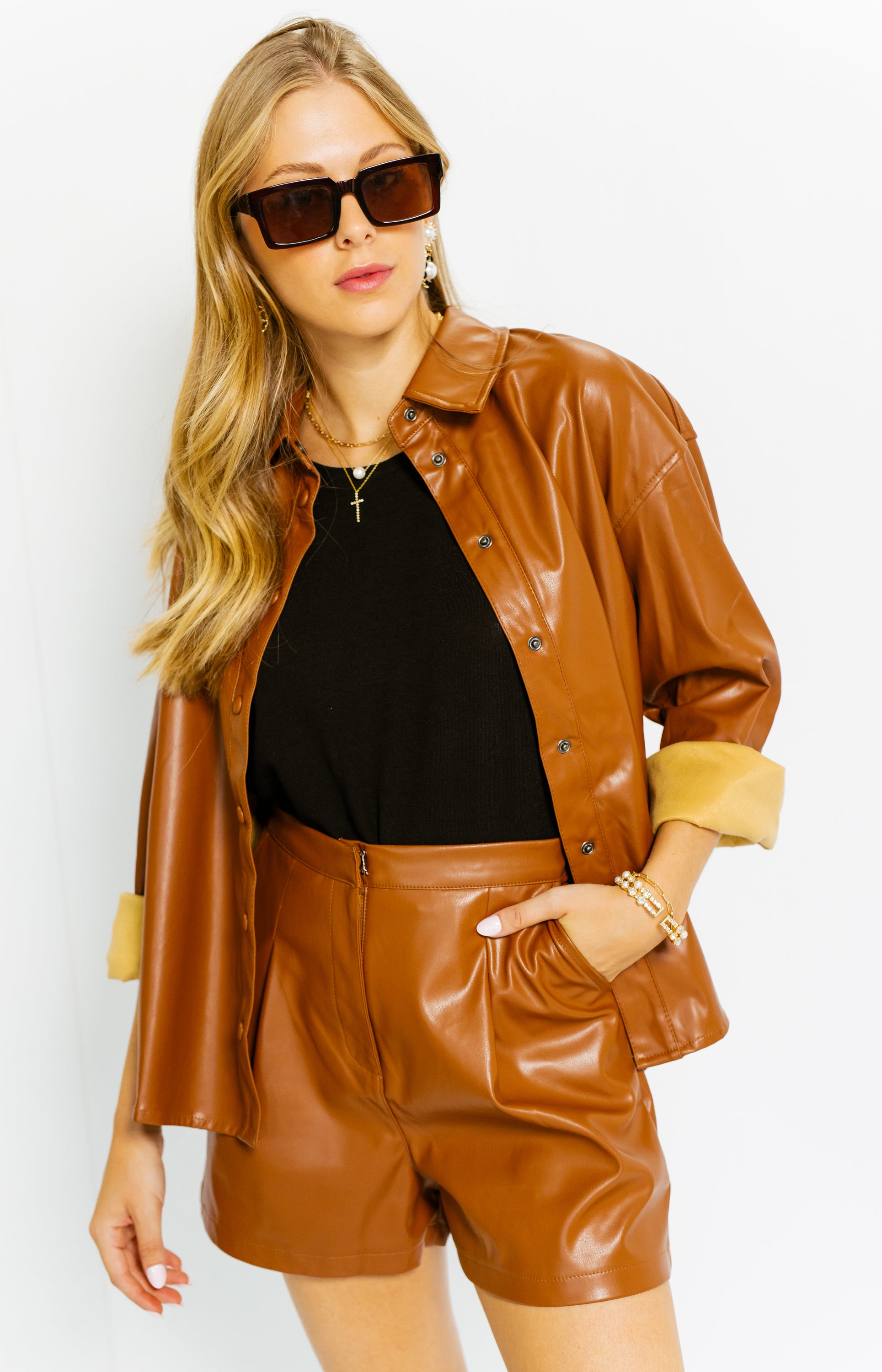 Promising Style Shacket, CAMEL BROWN