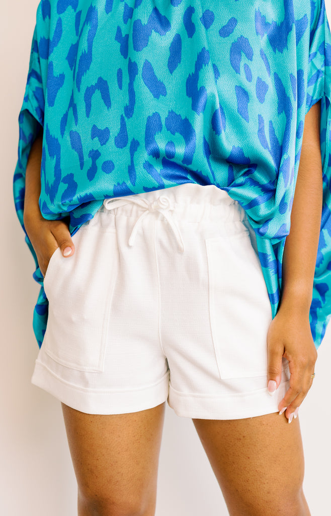 Delilah Drawstring Shorts, WHITE