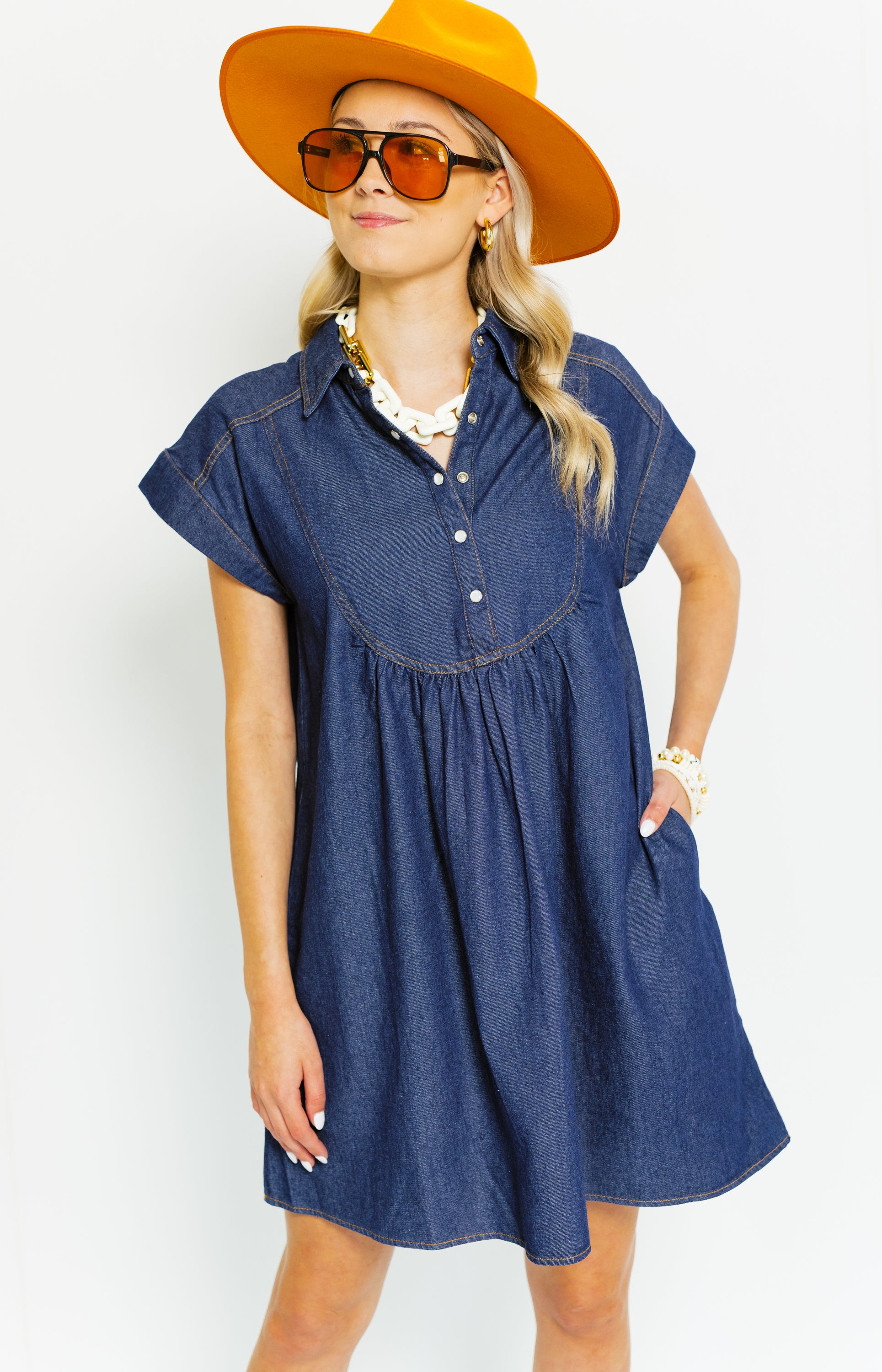 Let's Go Girls Denim Mini Dress, DARK DENIM
