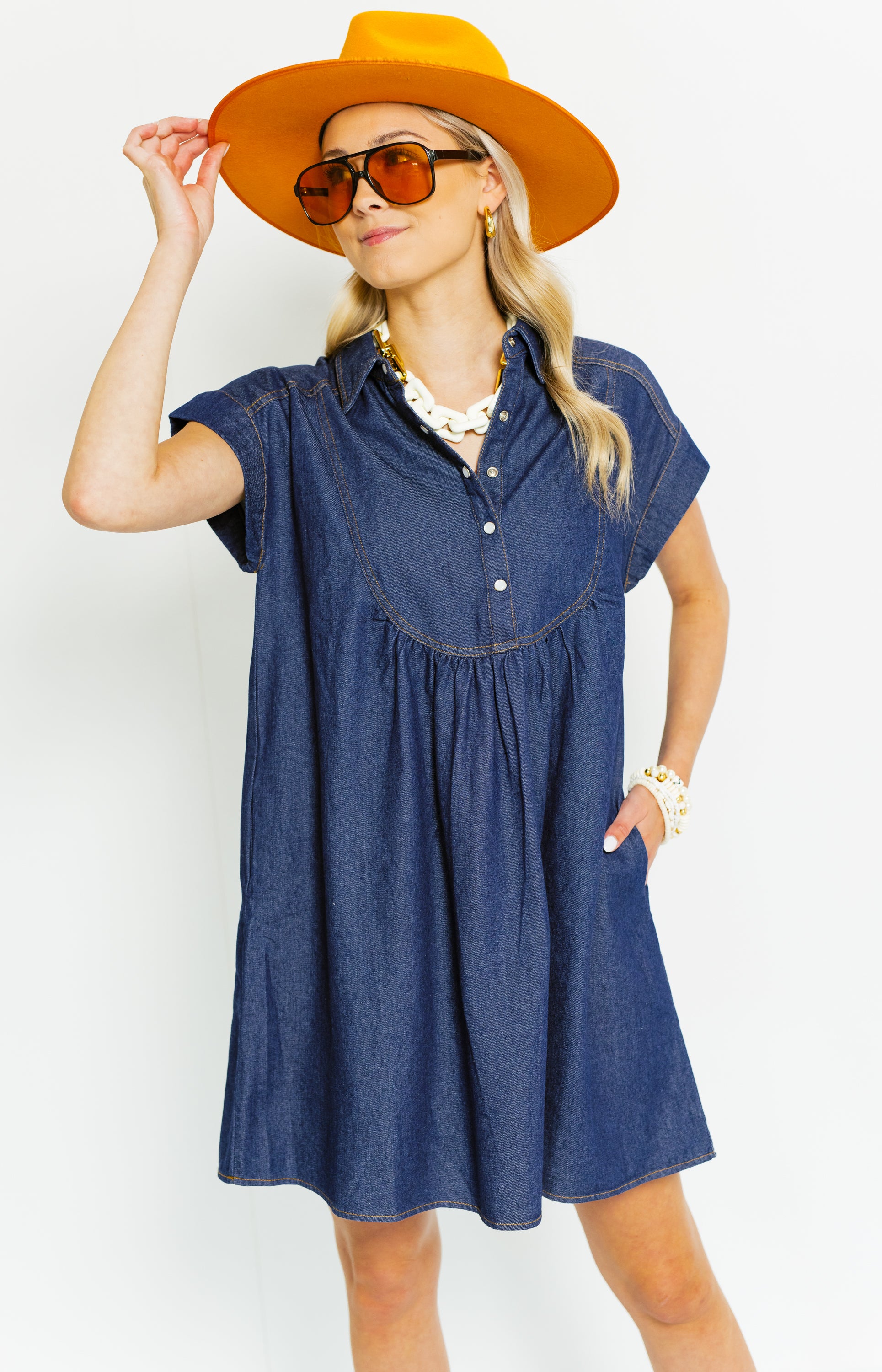 Let's Go Girls Denim Mini Dress, DARK DENIM