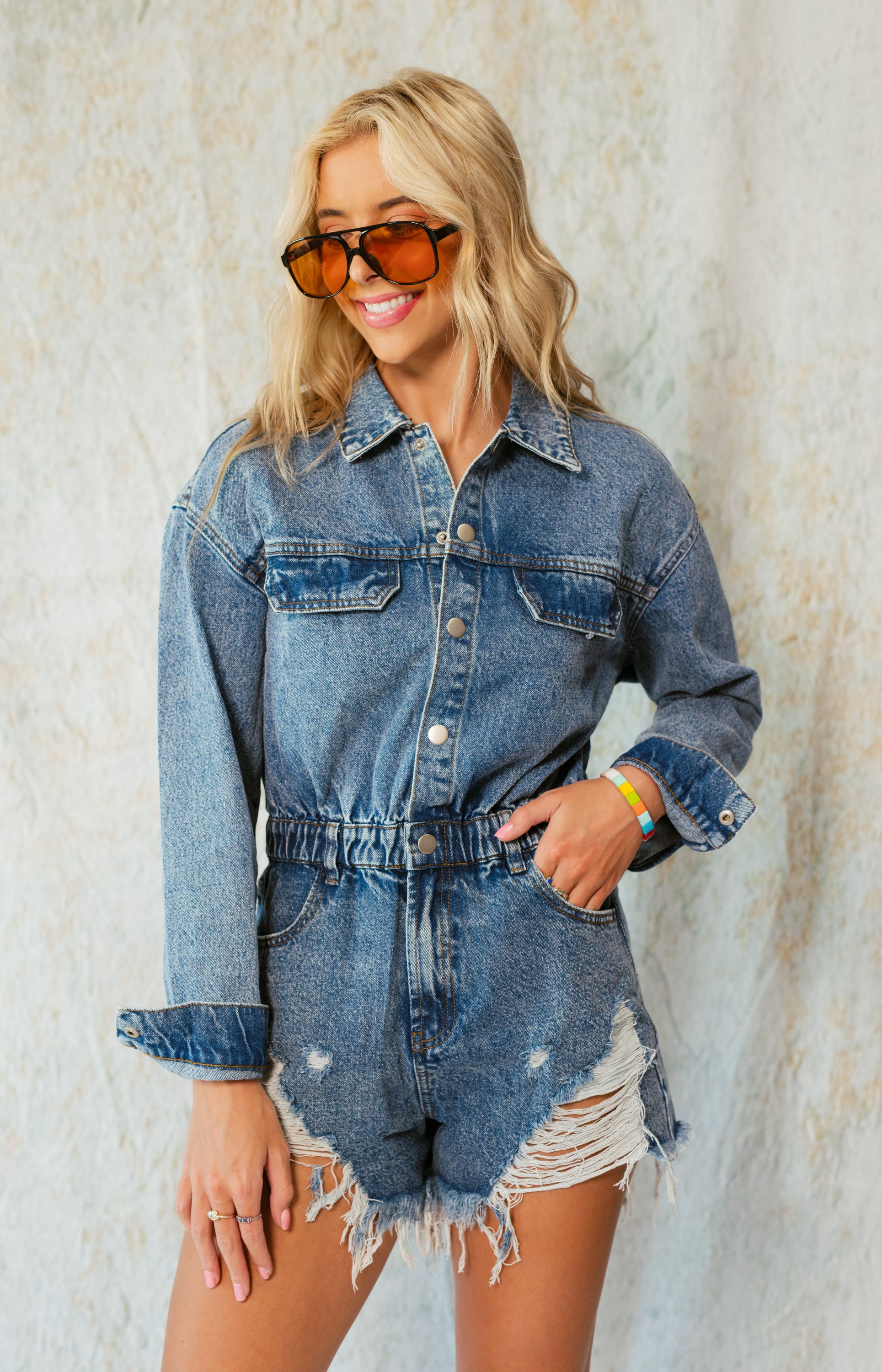 The Zoey Denim Romper, VINTAGE BLUE