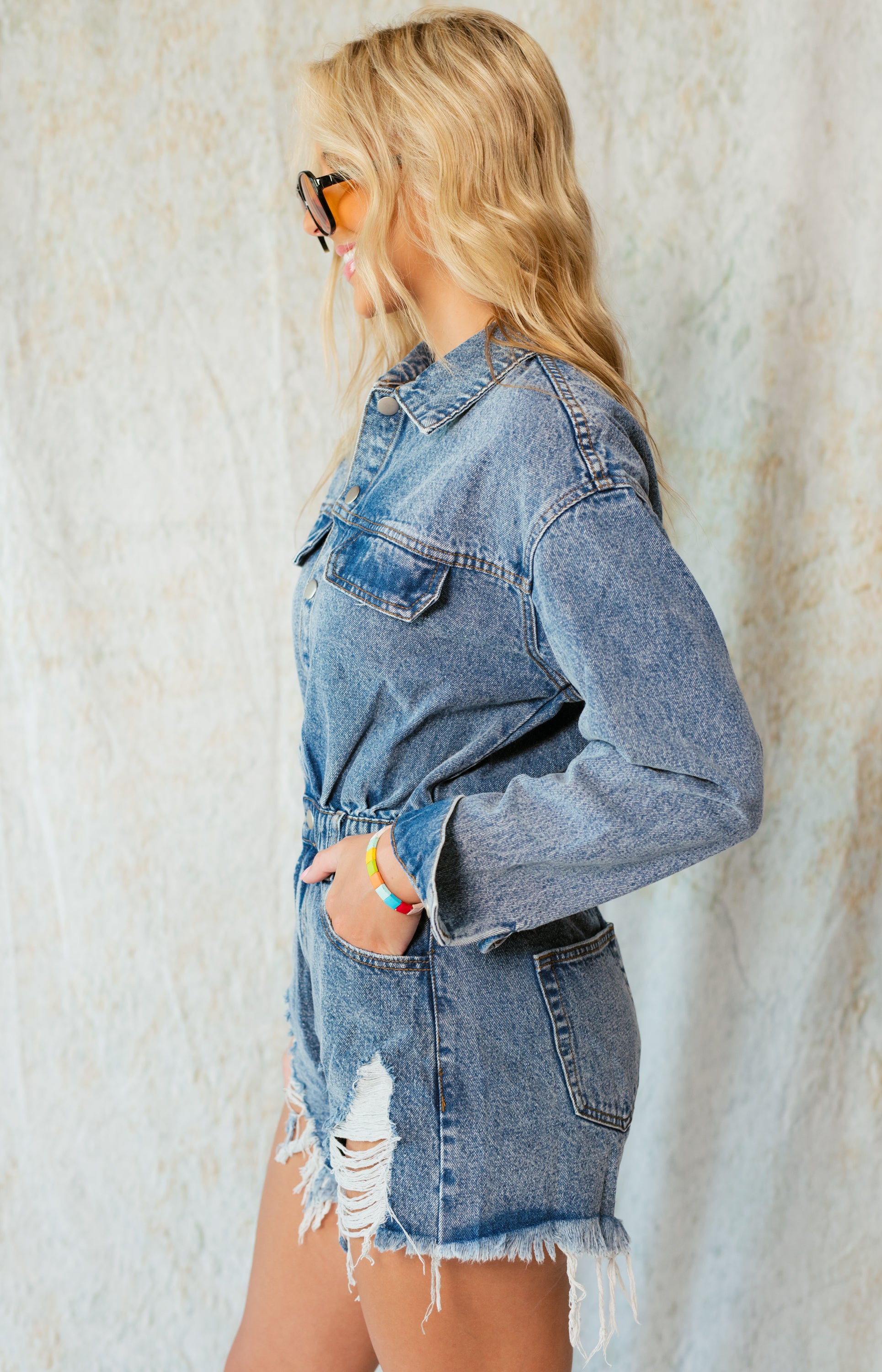 The Zoey Denim Romper, VINTAGE BLUE