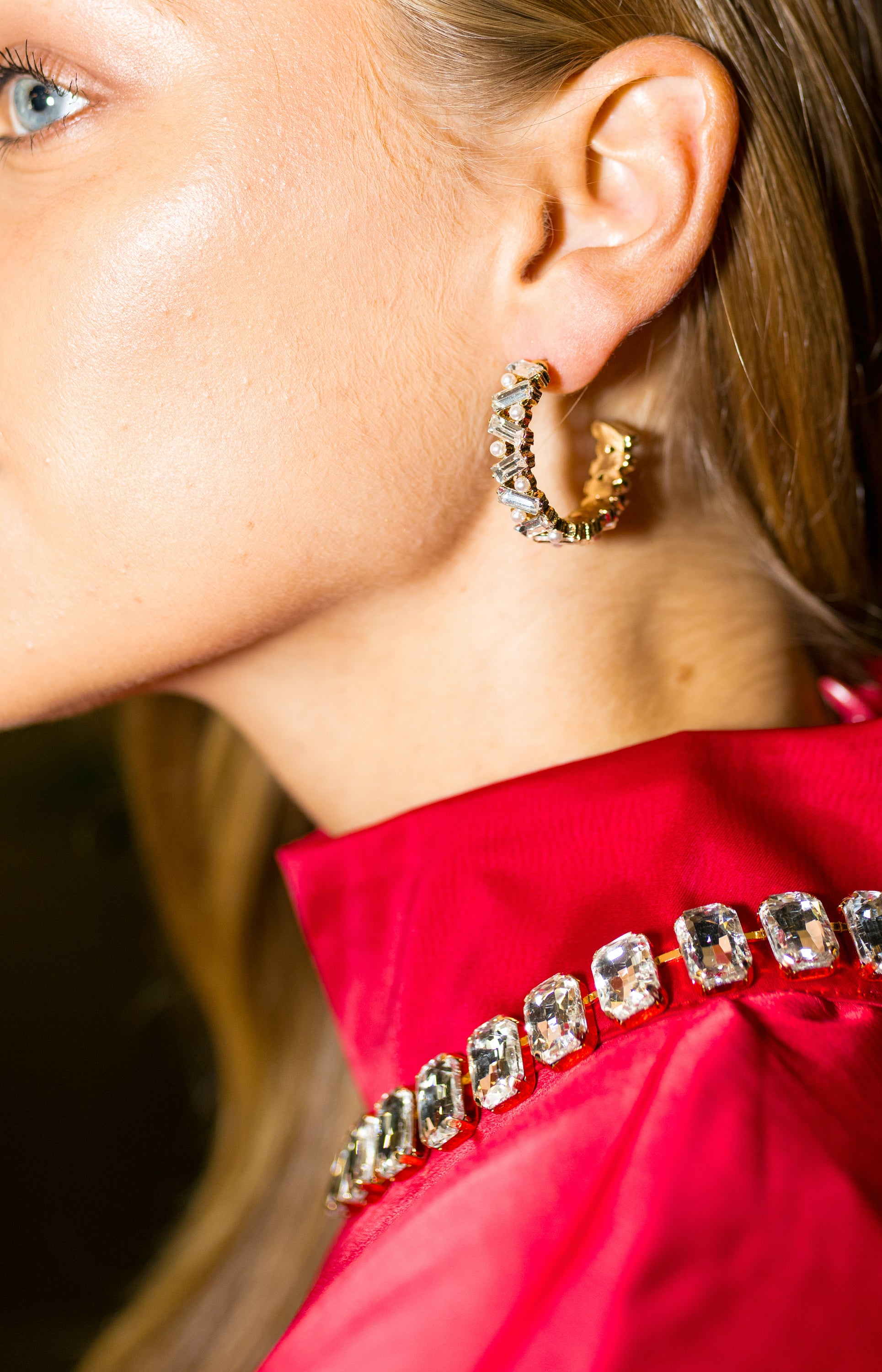 Rhinestone Cluster Hoop, GOLD