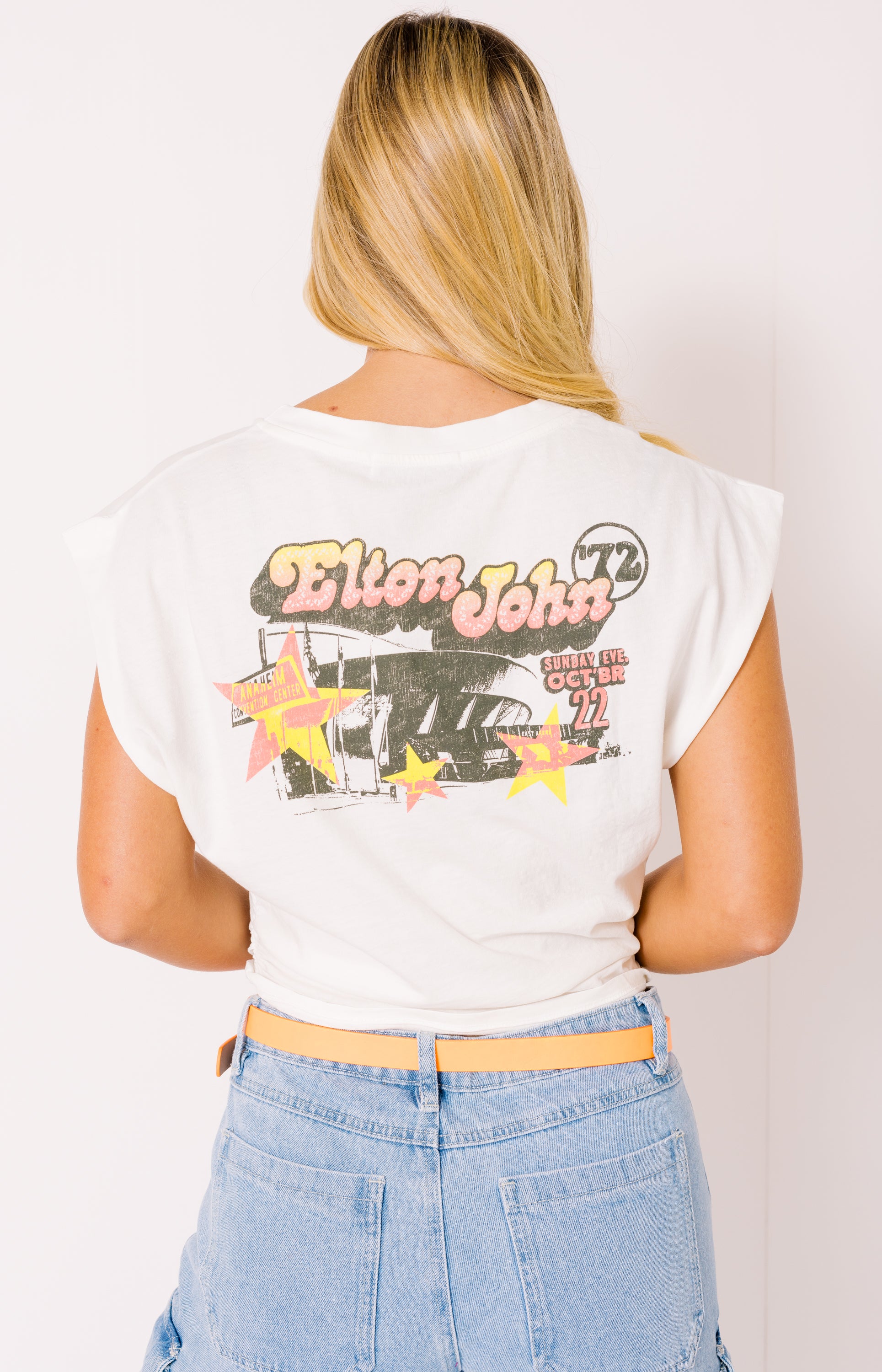 DayDreamer: Elton John Rocket Man '72 Banded Tee, VINTAGE WHITE
