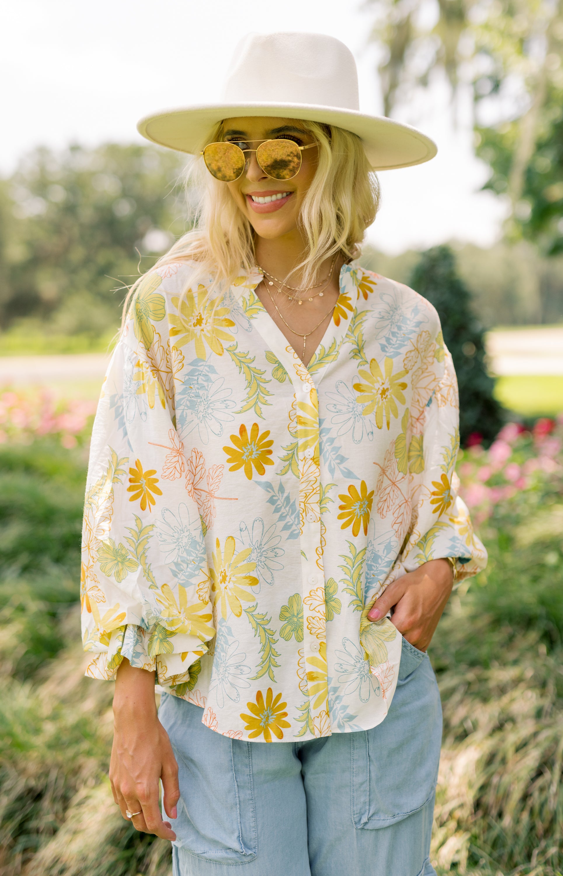 Fall Awaits Blouse, CREAM/TEAL