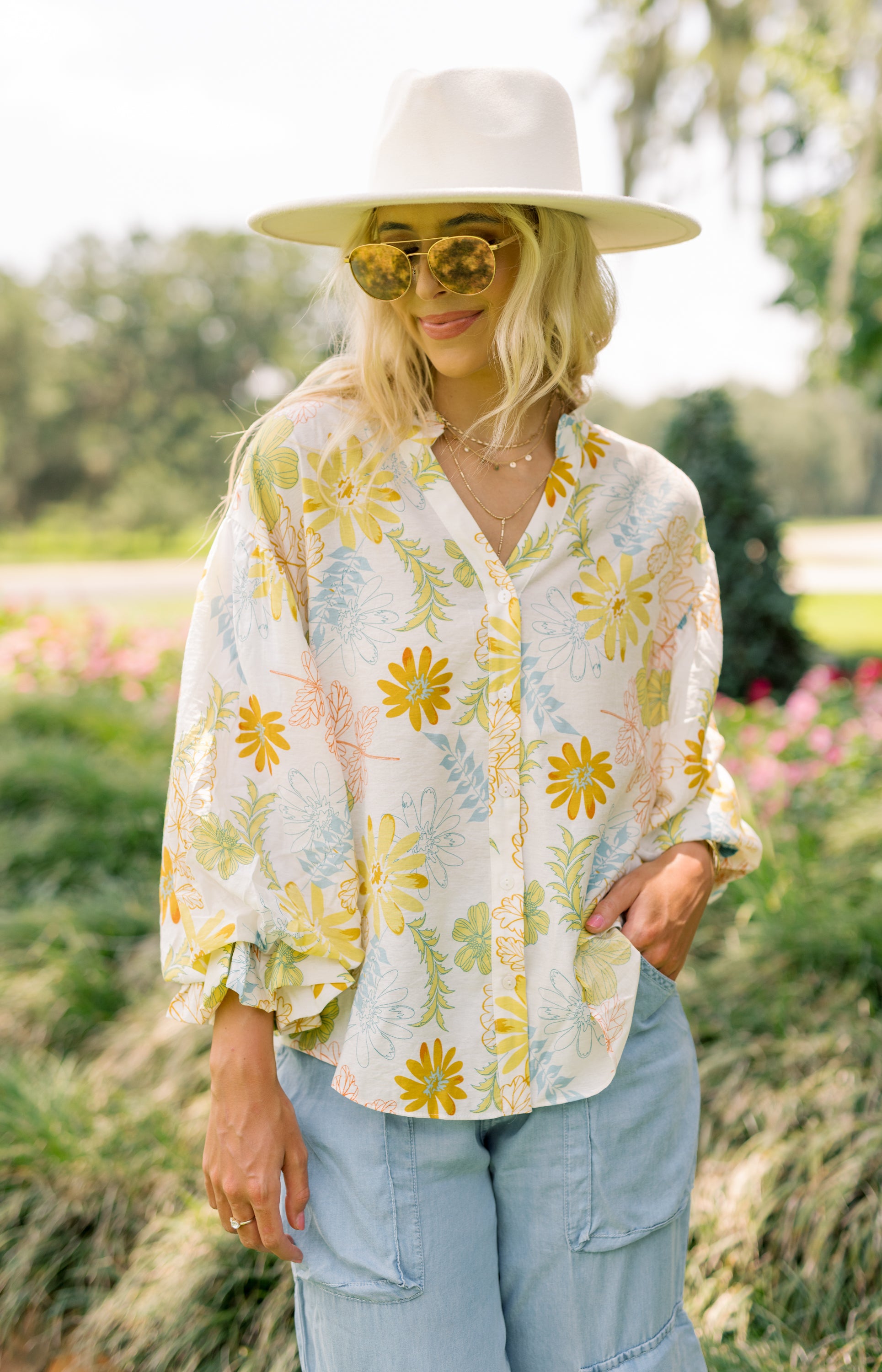 Fall Awaits Blouse, CREAM/TEAL