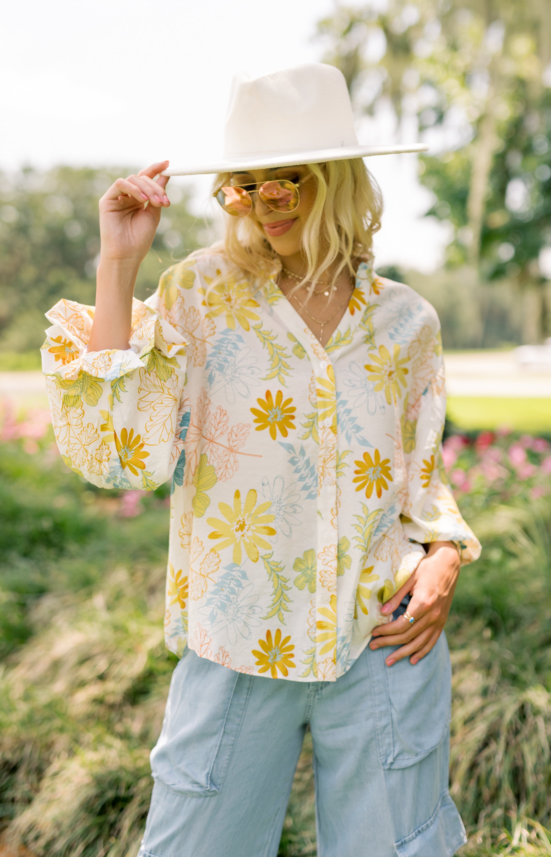 Fall Awaits Blouse, CREAM/TEAL