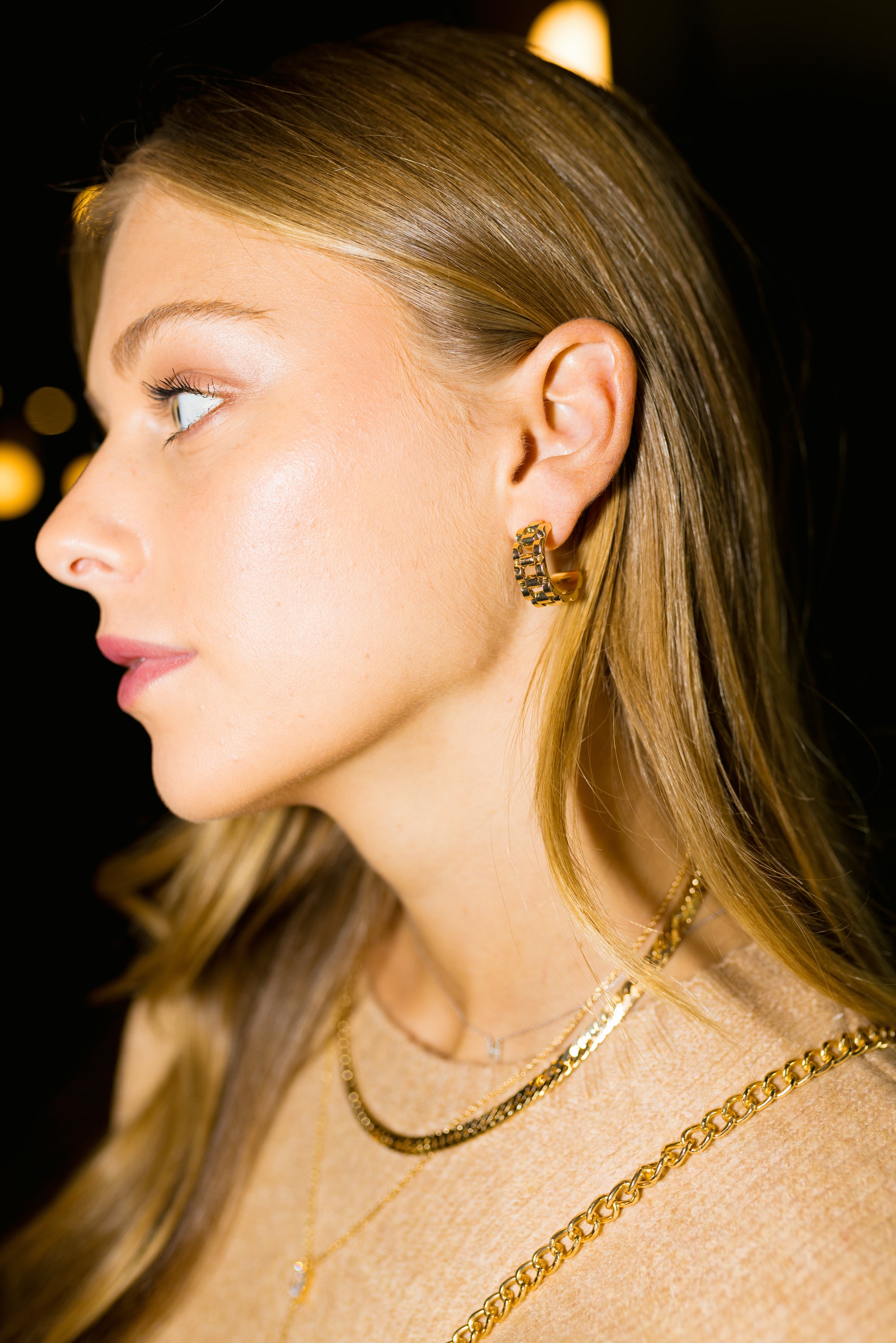 Chain Link Mini Hoops, GOLD