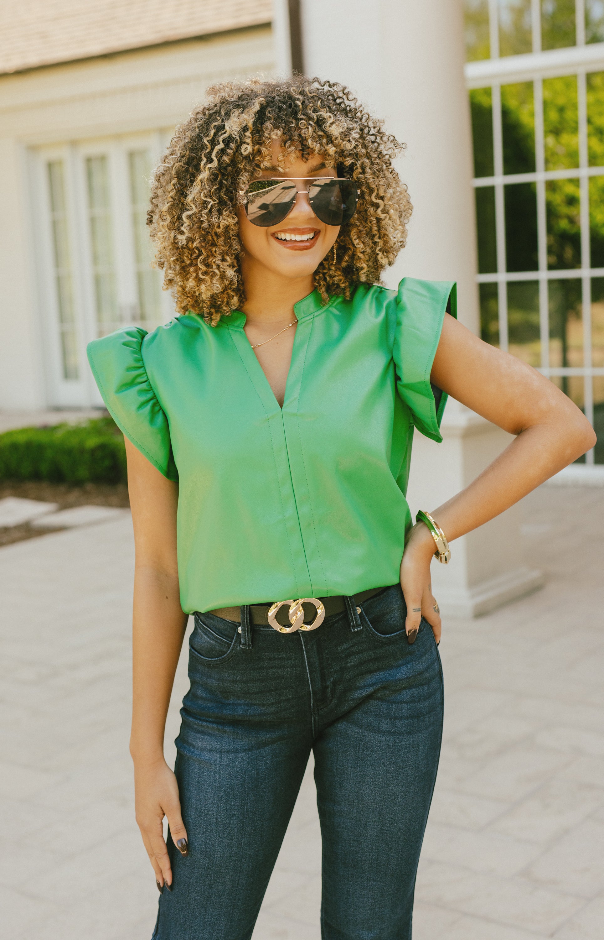 THML: Fancy Flutter Top, GREEN