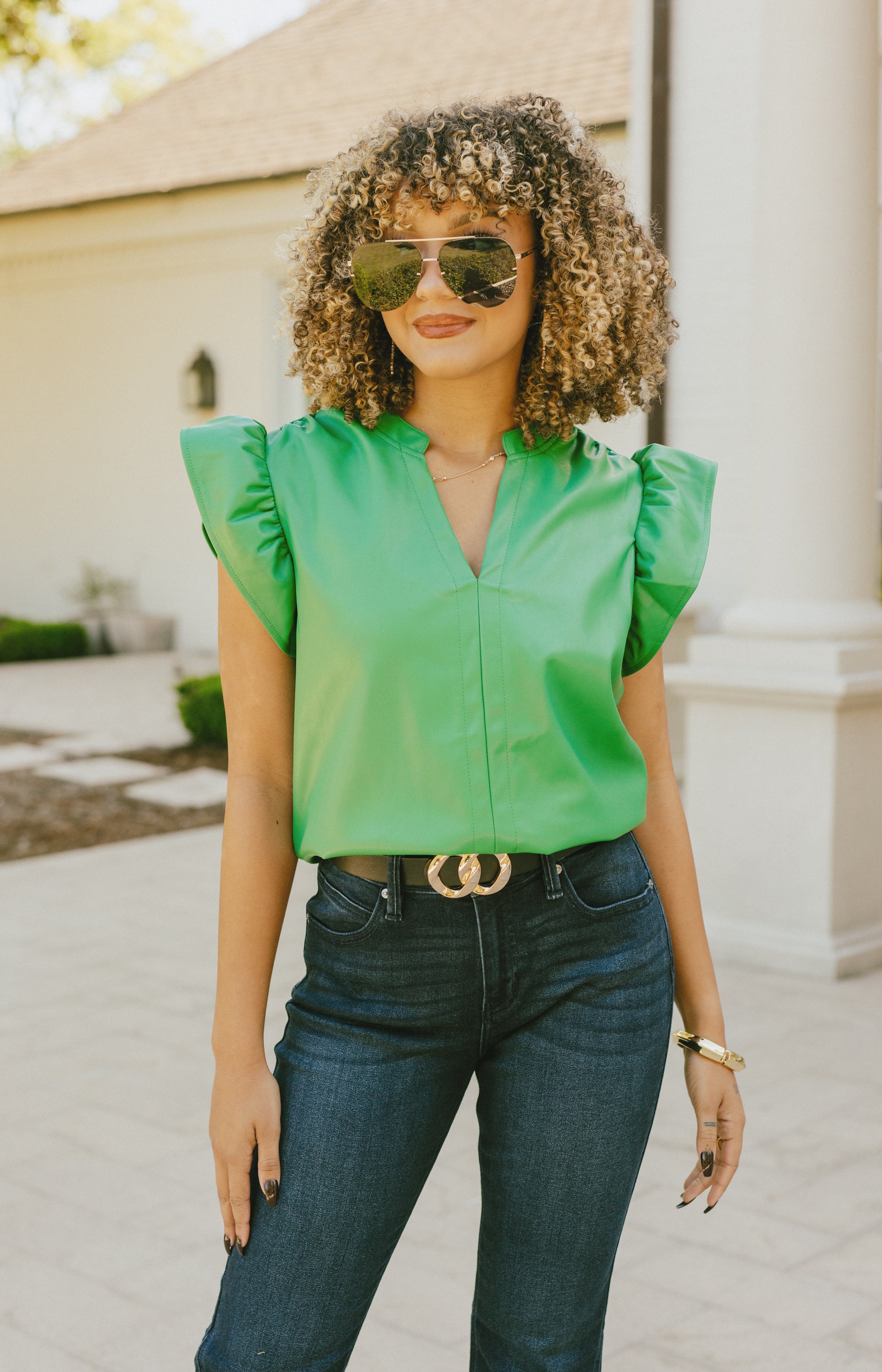 THML: Fancy Flutter Top, GREEN