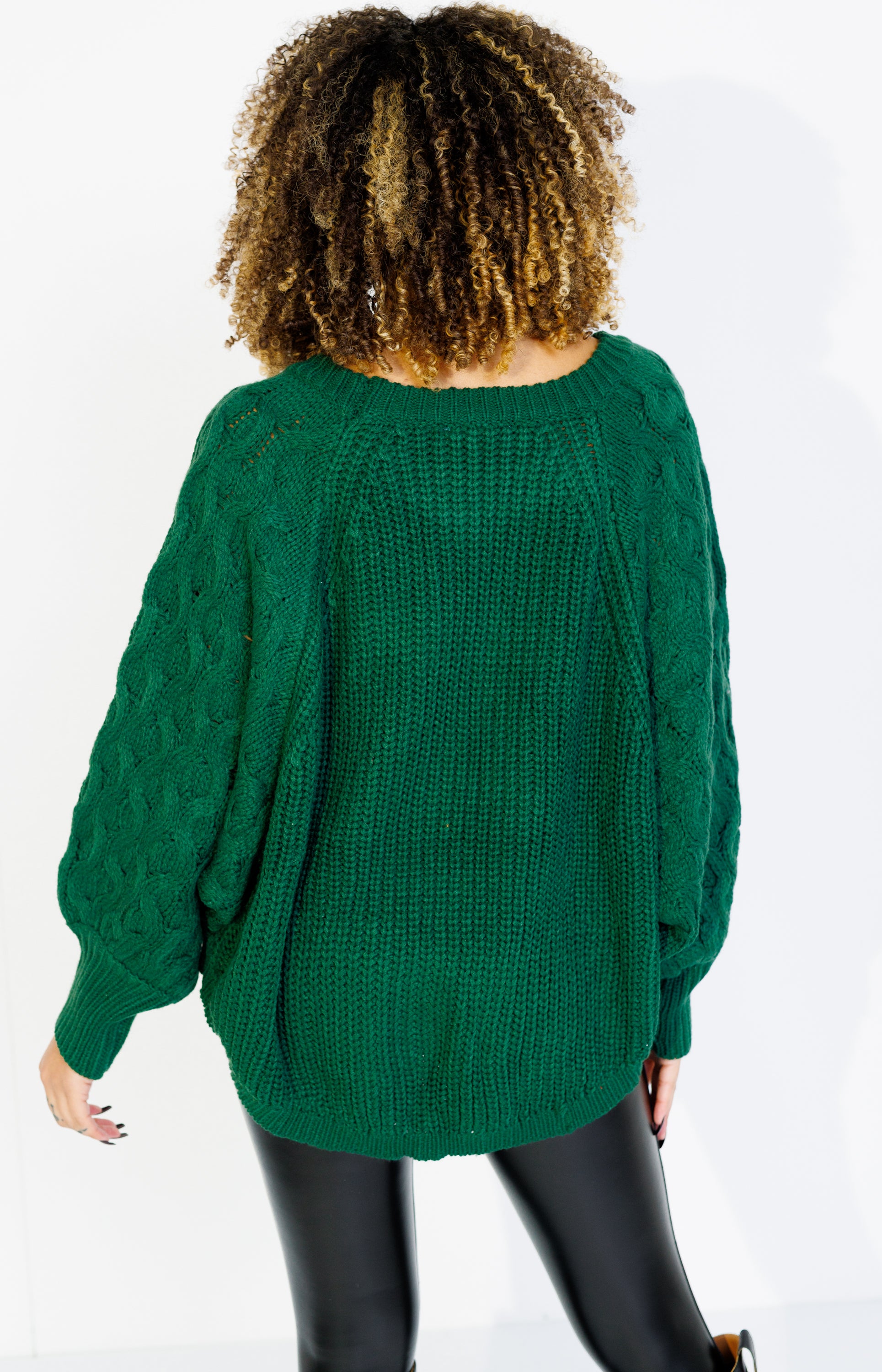 Weave Wonder Textured Sleeve Sweater, GREEN
