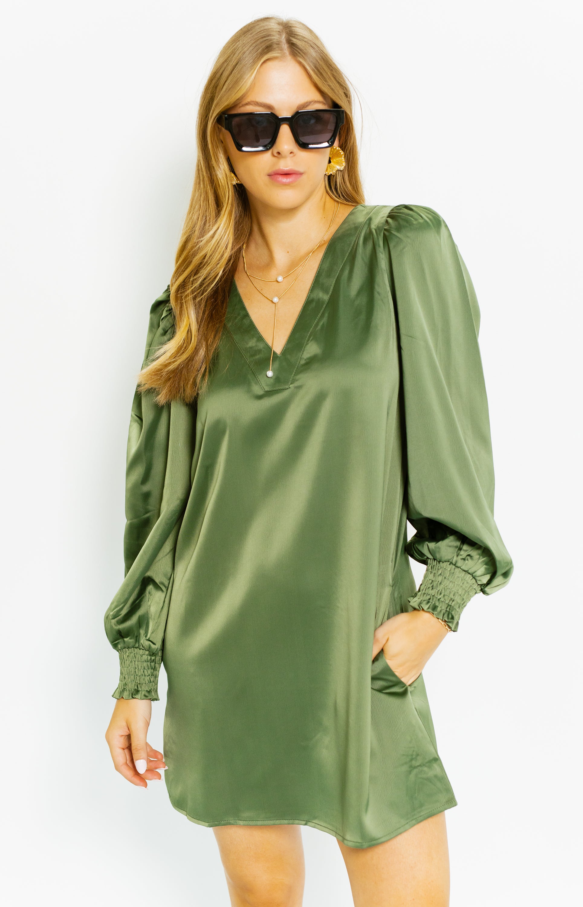 Set the Tone Mini Dress, OLIVE