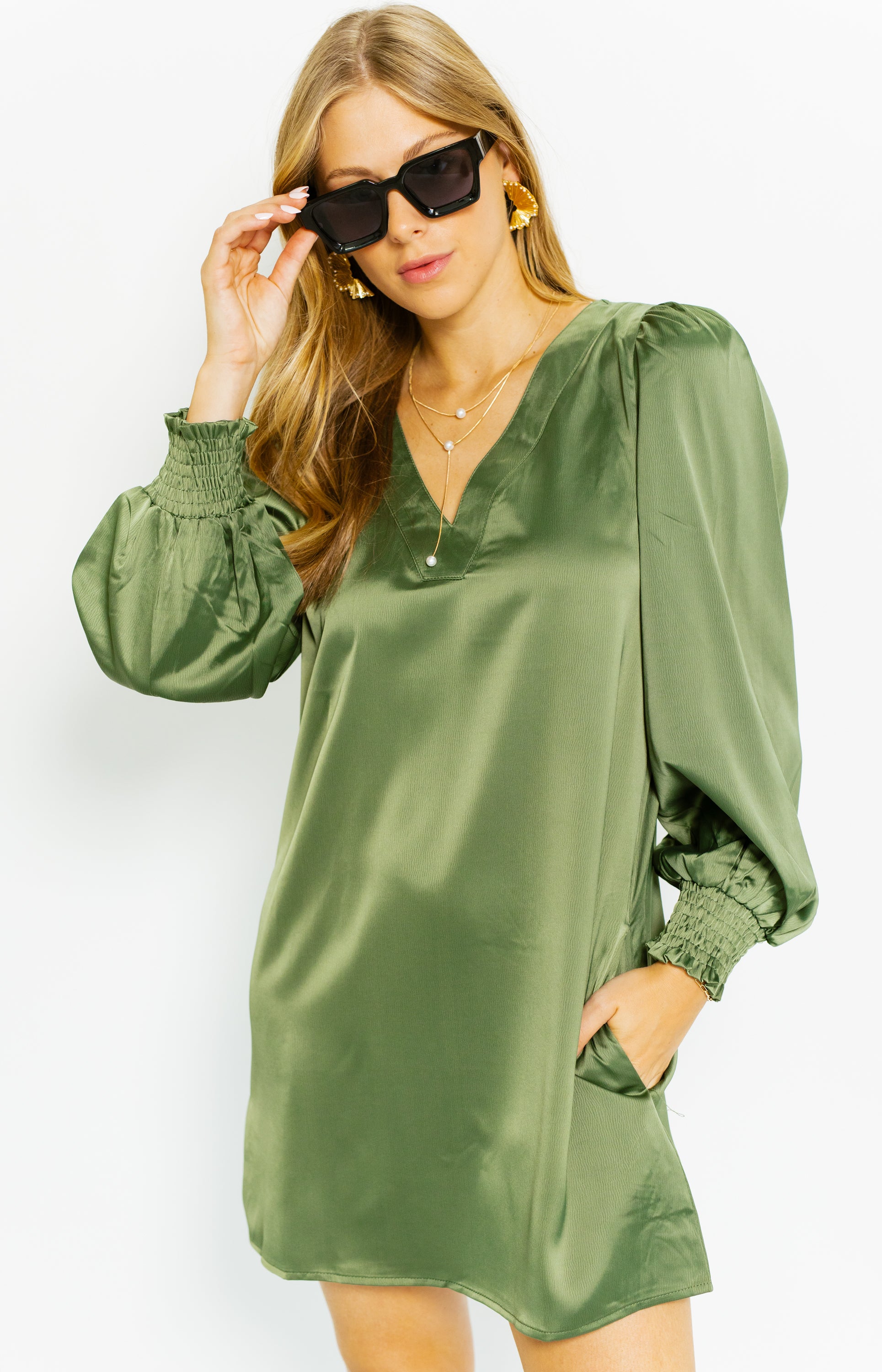 Set the Tone Mini Dress, OLIVE